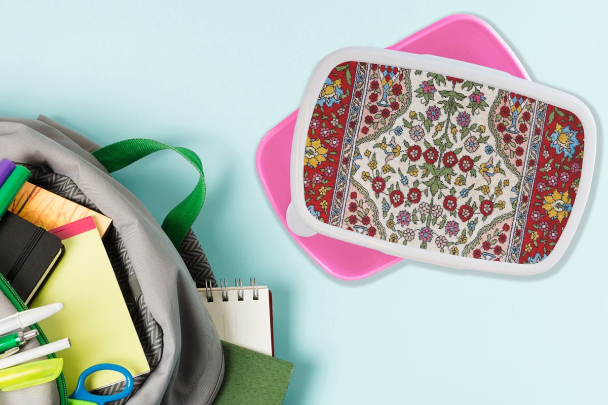 Kunststoff, - - Teppiche Farben, Teppiche rosa Persische Snackbox, Muster Lunchbox Kunststoff Erwachsene, Brotdose für (2-tlg), Brotbox Kinder, Mädchen, - MuchoWow