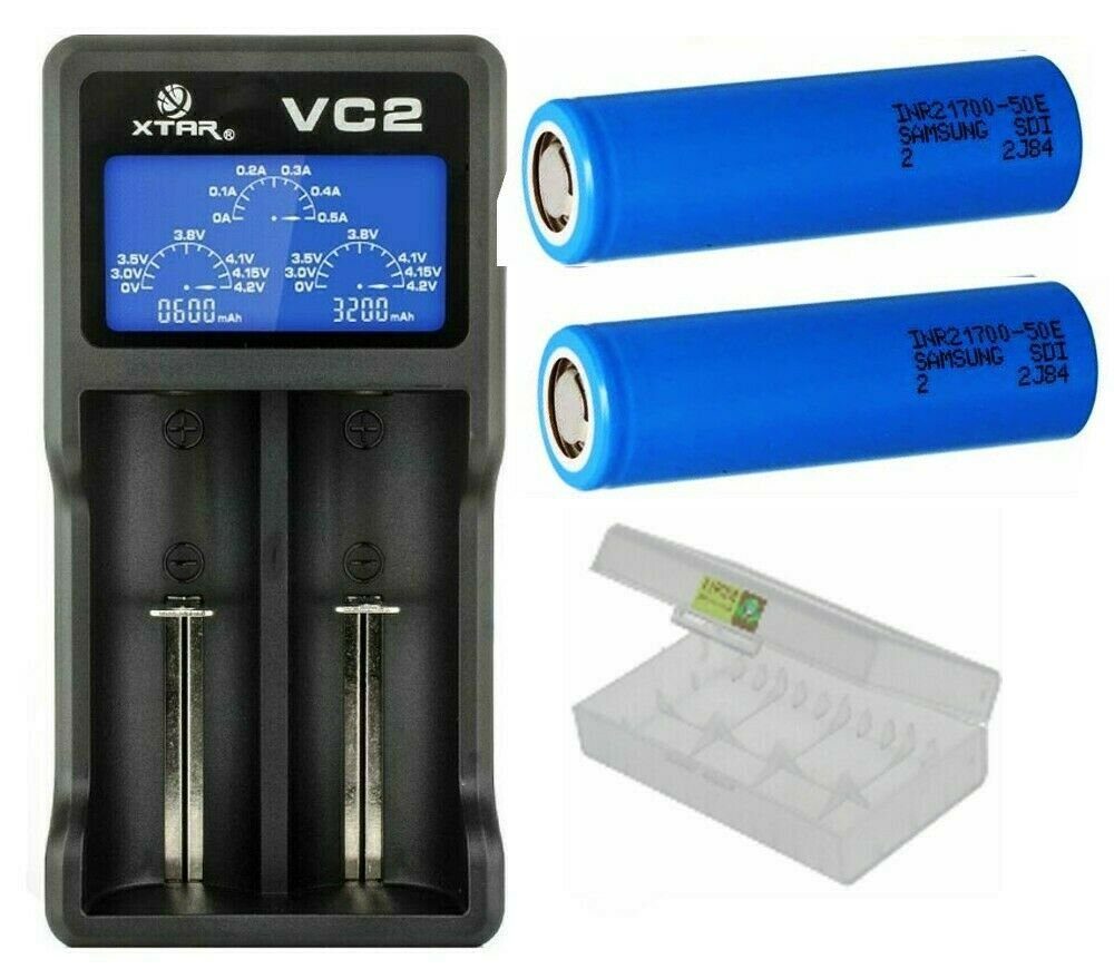 mAh VC2 USB-Ladegerät 50E 5000 XTAR HKM Bohrfutter Li-Ion LC-Display Akkutechnik 2 + Samsung