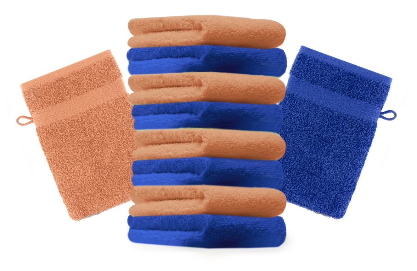 Betz Waschhandschuh 10 Stück Waschhandschuhe Premium 100% Baumwolle Waschlappen Set 16x21 cm Farbe Royalblau und orange