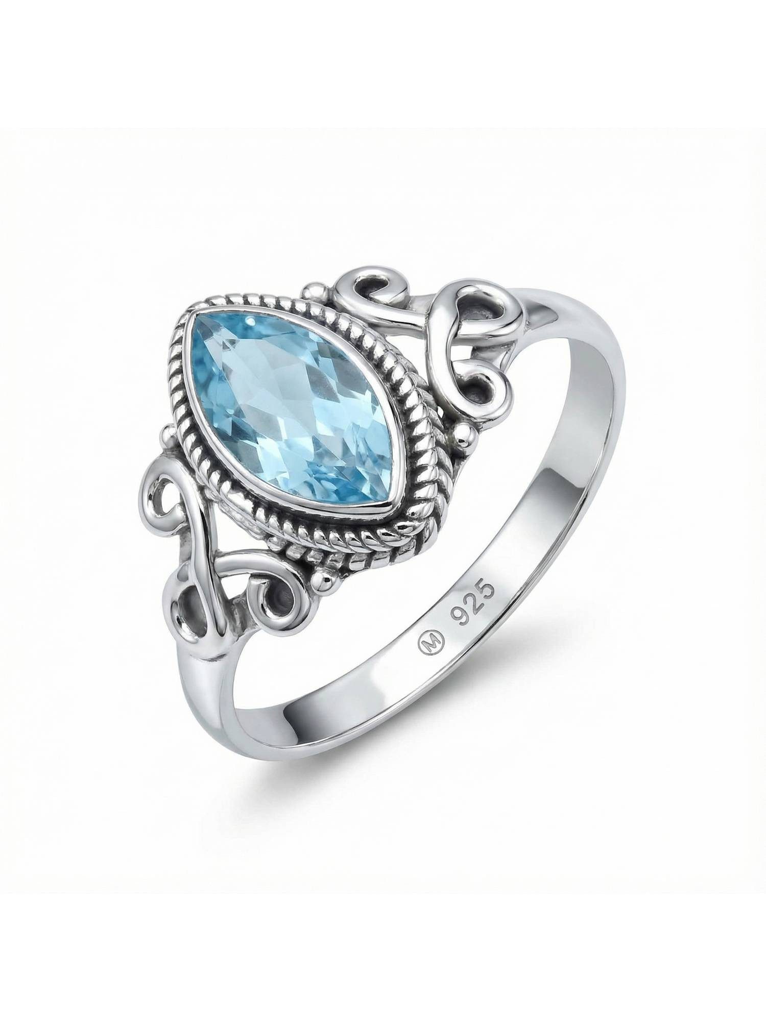 mantraroma Silberring BAGHIMI Ellipse aus 925 Silber mit blau Topas (Ring mit Schmuckbeutel), Damenring aus 925er Silber
