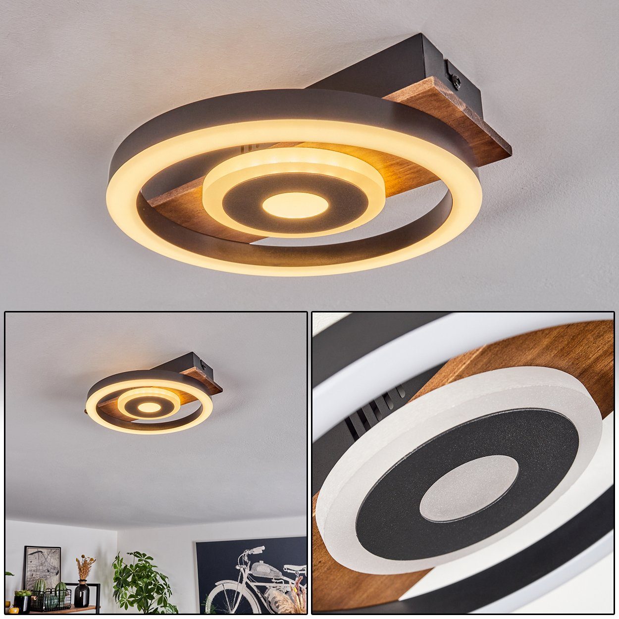 hofstein Deckenleuchte moderne Deckenlampe aus Metall/Holz/Kunststoff günstig online kaufen