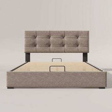 Celya Polsterbett Doppelbett Bettgestell 140x200cm mit Stauraum, Verstellbares Kopfteil, Bett mit Lattenrost aus Metallrahmen, Samt