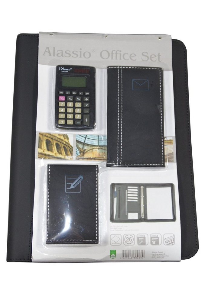 Alassio® Ringbuchmappe DIN A4, Office Set, mit Taschenrechner, Inkl.  Taschenrechner, Adressbuch und Notizblock-Etui