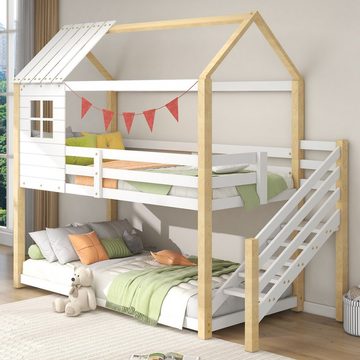 OKWISH Kinderbett Jugendbett, Hausbett, Rahmen aus Kiefer, weiß (200x90cm)