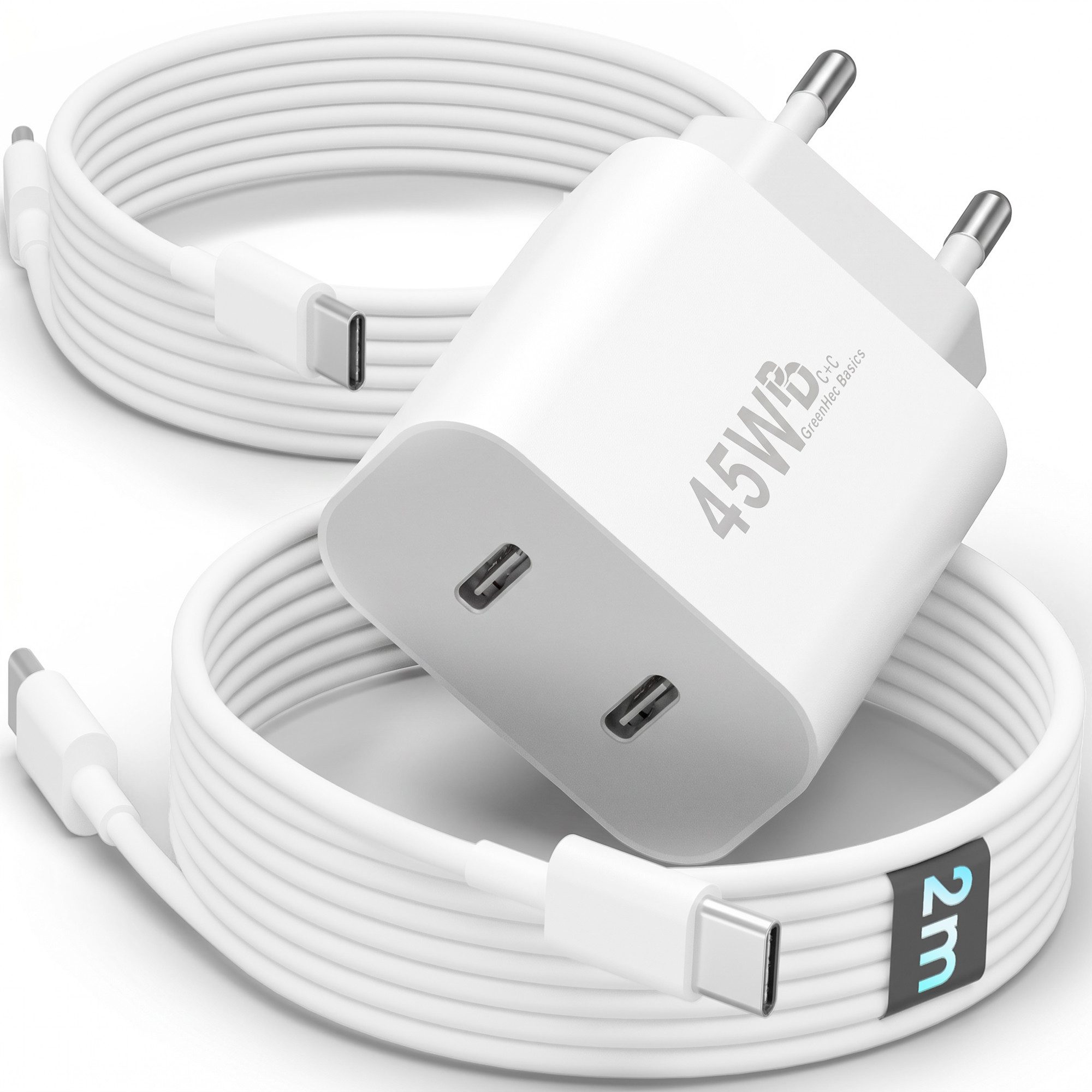 GreenHec 45w USB C Schnellladegerät für Samsung Galaxy S26 S25 S24 S23 S22 Fast Schnelllade-Gerät (50 mA, Spar-Set, 45w USB-C Dual Charger + USB-C Kabel, S26+ Ultra Schnellladekabel Ladegerät Handy Charger Netzteil Dual Port)