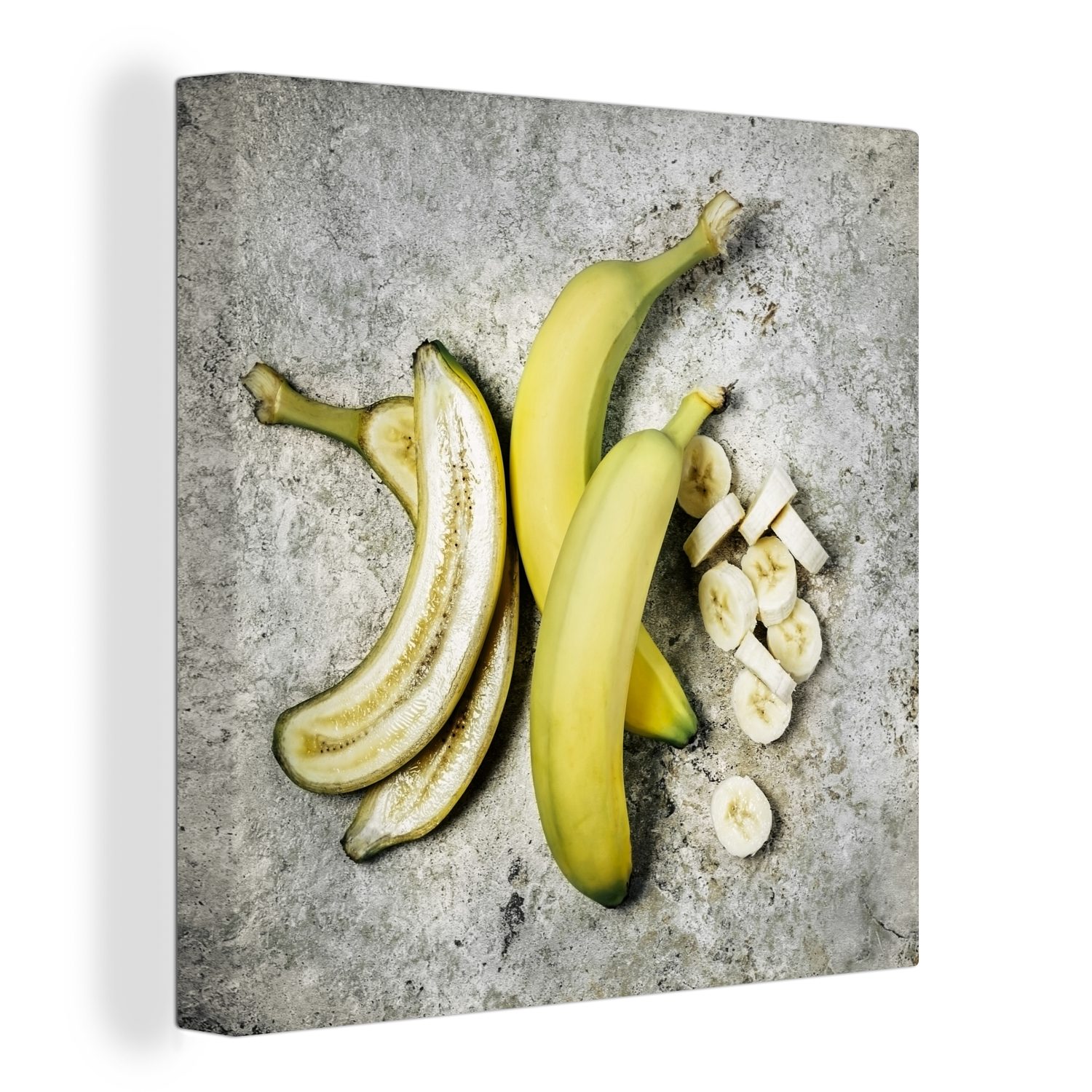OneMillionCanvasses® Leinwandbild Banane - Obst - Stein, (1 St), Leinwand Bilder für Wohnzimmer Schlafzimmer