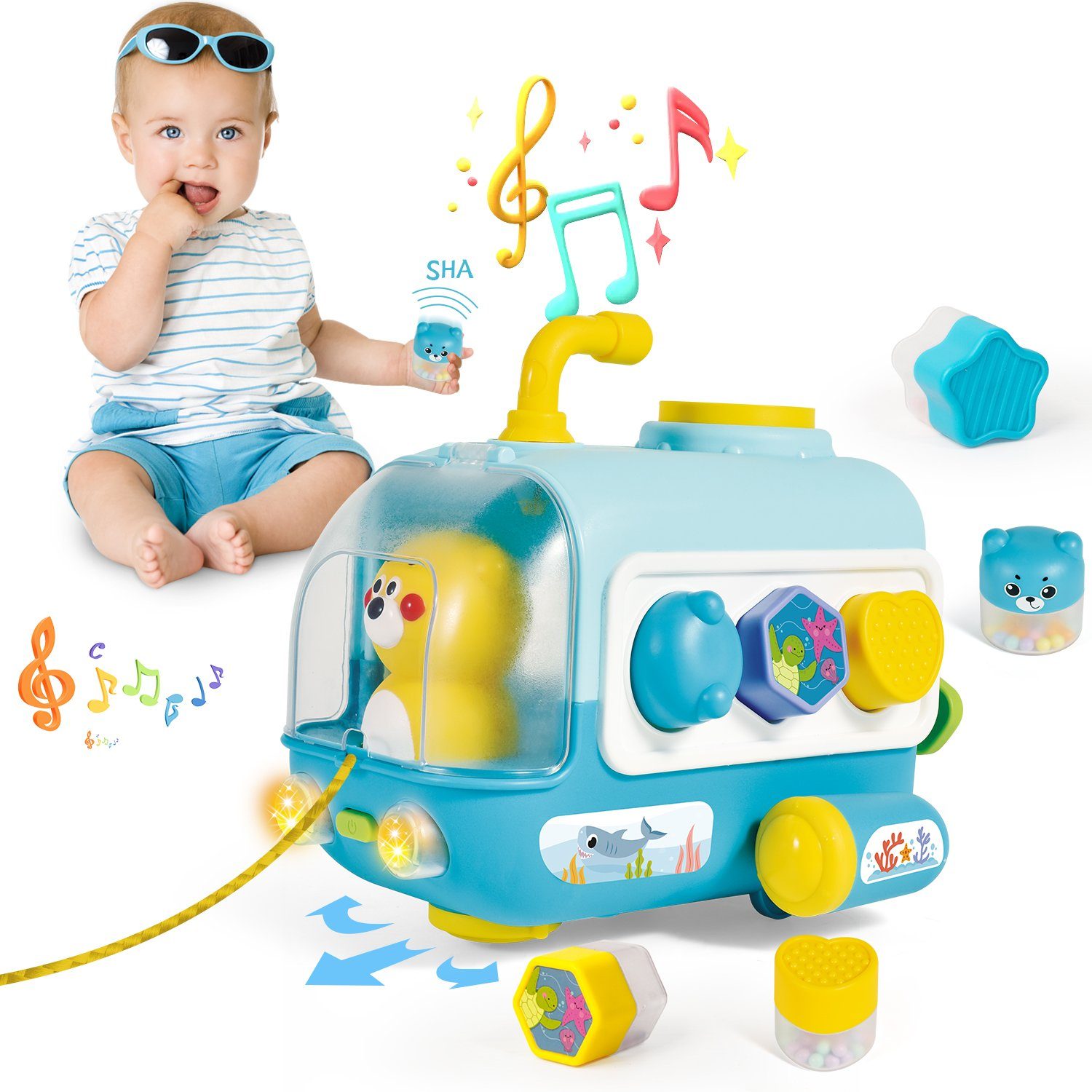 Esun Steckspielzeug Babyspielzeug ab 6 Monate, U-Boots Baby Musikspielzeug mit 10 Melodien, (Packung), Baby Montessori Sensorik Spielzeug ab 1 Jahr