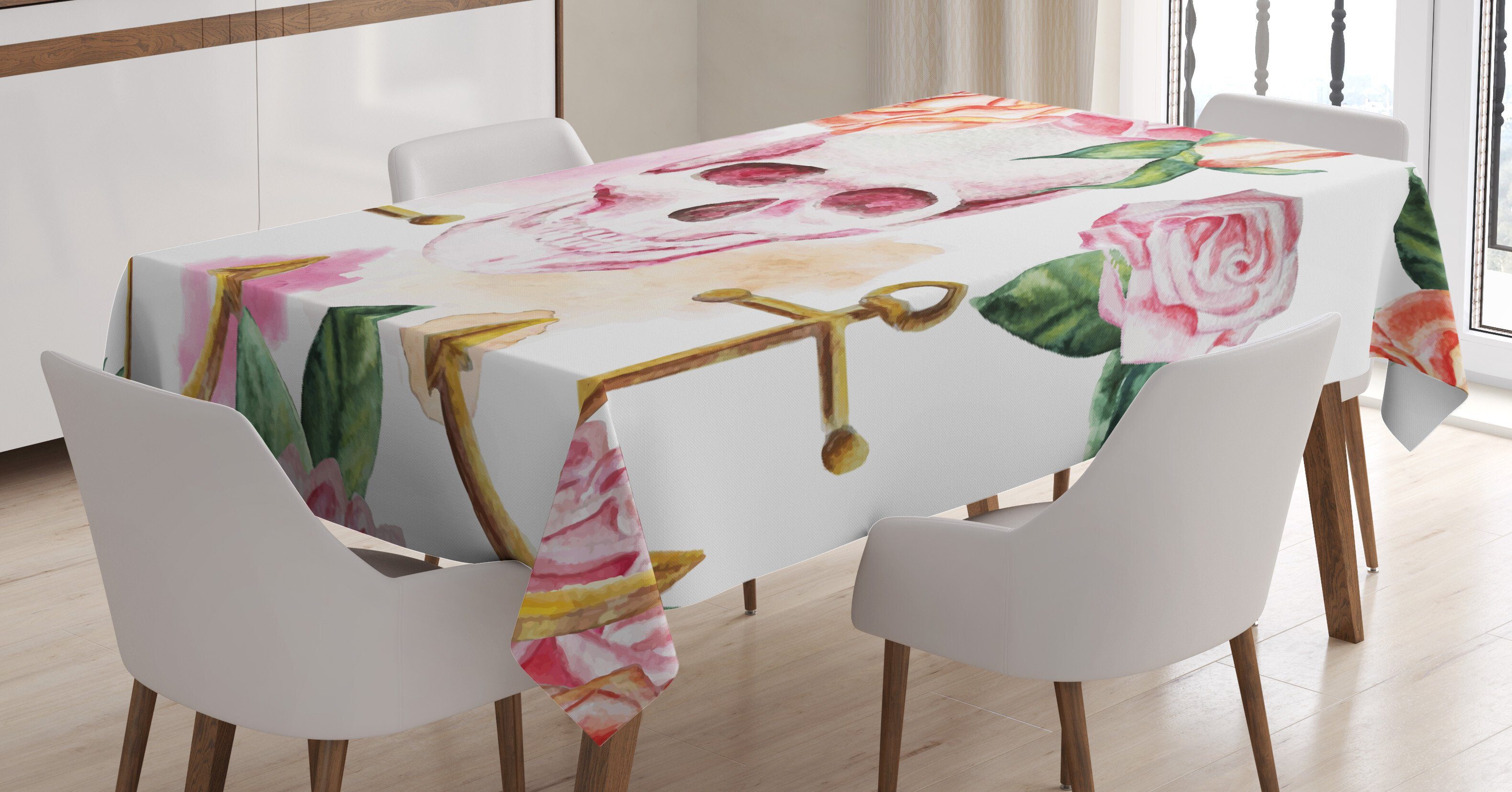 Abakuhaus Waschbar Außen Anchor Tischdecke geeignet Für Rosen Kunst Bereich den Klare Farbfest Farben, Schädel Pfingstrose