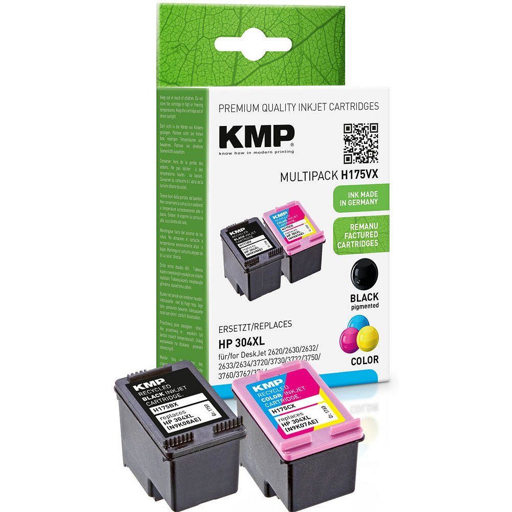 KMP 2 Tinten H175VX ERSETZT HP 304XL Black + Color Tintenpatrone (1 x Schwarz pigmentiert, 1 x Color)