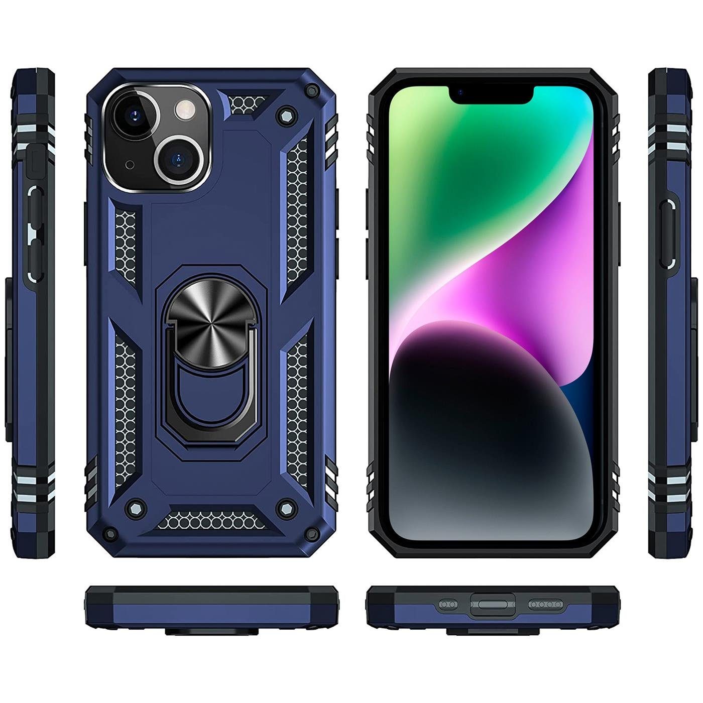 CoolGadget Handyhülle Armor Shield Case für Apple iPhone 14 6,1 Zoll, Outdoor Cover mit Magnet Ringhalterung Handy Hülle für iPhone 14