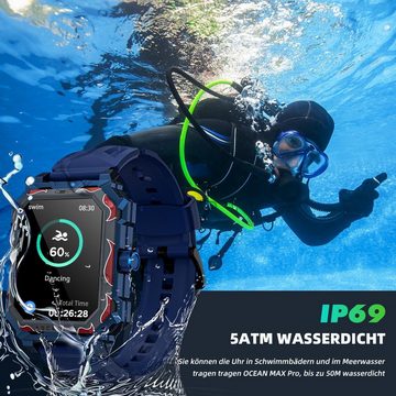 Pergear Max Militär Herren's Telefonfunktion 650mAh 5ATM Wasserdicht Smartwatch (1,96 Zoll, Android/iOS), Titan Militäruhr: Robustes Design Fitnessfunktionen lange Akkulaufzeit