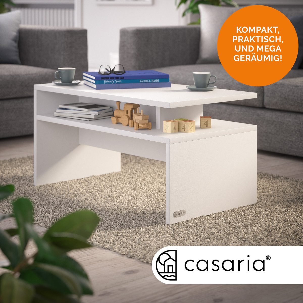 Casaria Couchtisch Sacramento, Holz Weiß mit Stauraum 95x55x50cm 2 Ablagen günstig online kaufen