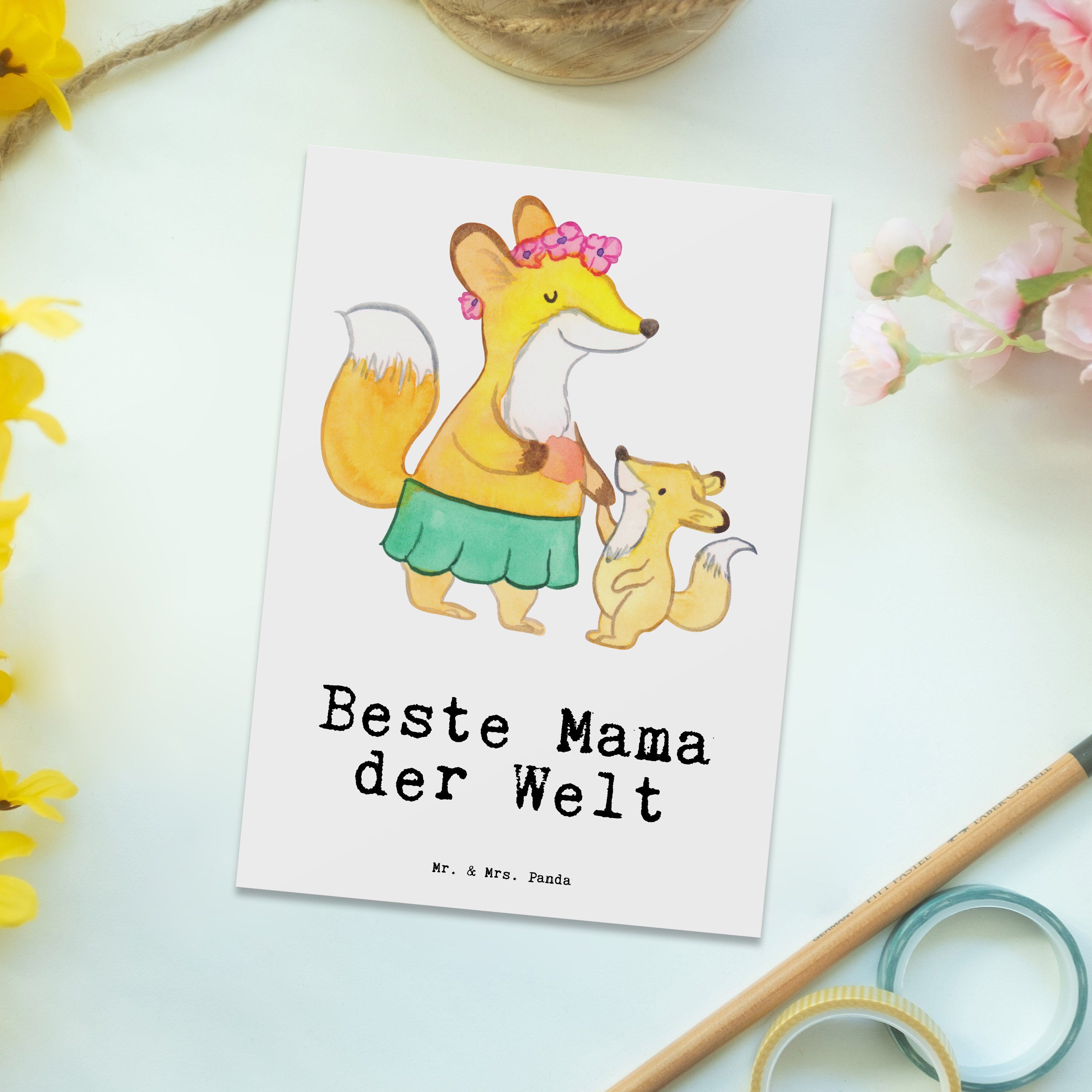 der Panda Mama Postkarte Fuchs - Geschenk, Mr. Geburtstags Mrs. & - Beste Welt Weiß Mitbringsel,