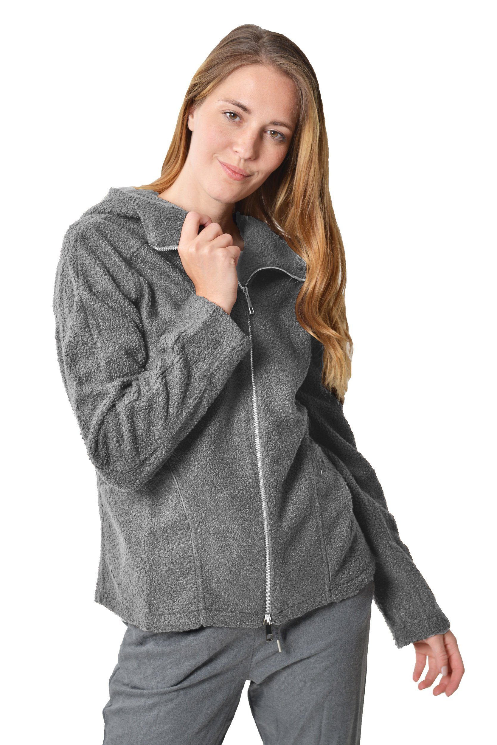 M-Diamant Sweatjacke Unisex Teddy Fleecejacke mit Kapuze Winterjacke Übergangsjacke kuschelig durch weiches Teddy-Fleece