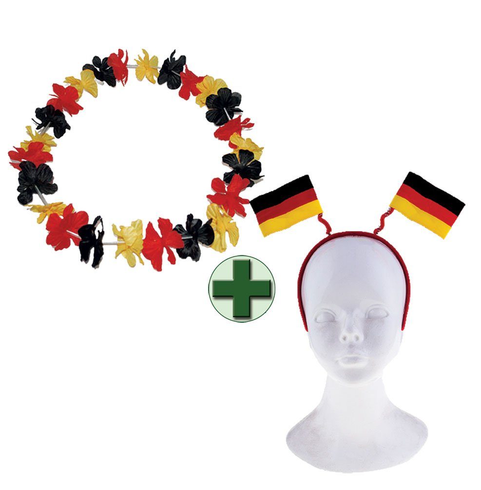 Karneval-Klamotten Kostüm Haarreif Deutschland mit Hawaiikette Fan Fußball, Weltmeisterschaft WM EM Fan Artikel Fußball Party