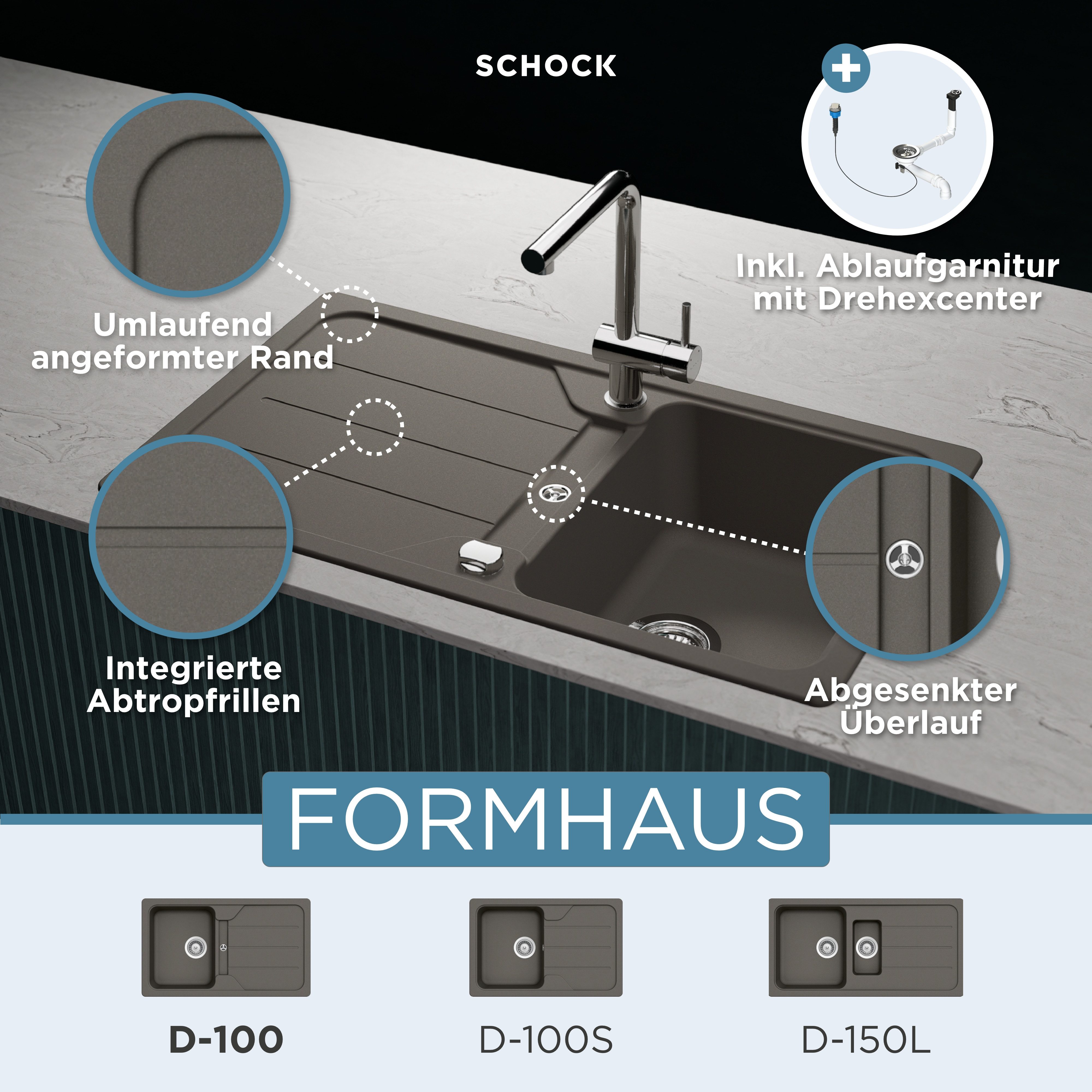 Schock Granitspüle Formhaus, rechteckig, 86/50 cm