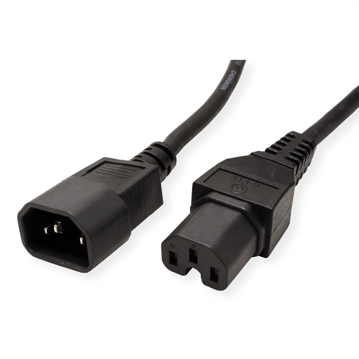 VALUE Netzkabel IEC320/C14 Stecker - C15 Buchse Stromkabel, IEC320 C14, Kaltgeräte, 10A Männlich (Stecker), IEC320 C15, Heißgeräte, 10A Weiblich (Buchse) (50.0 cm), H05RN-F