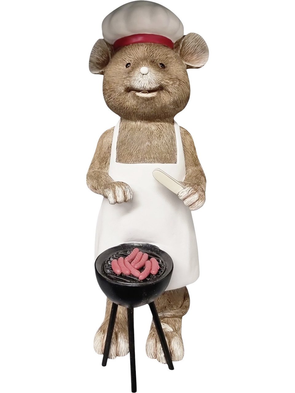 Figurendiscounter Dekofigur Dekofigur Maus mit Grill groß 29 cm braun weiß