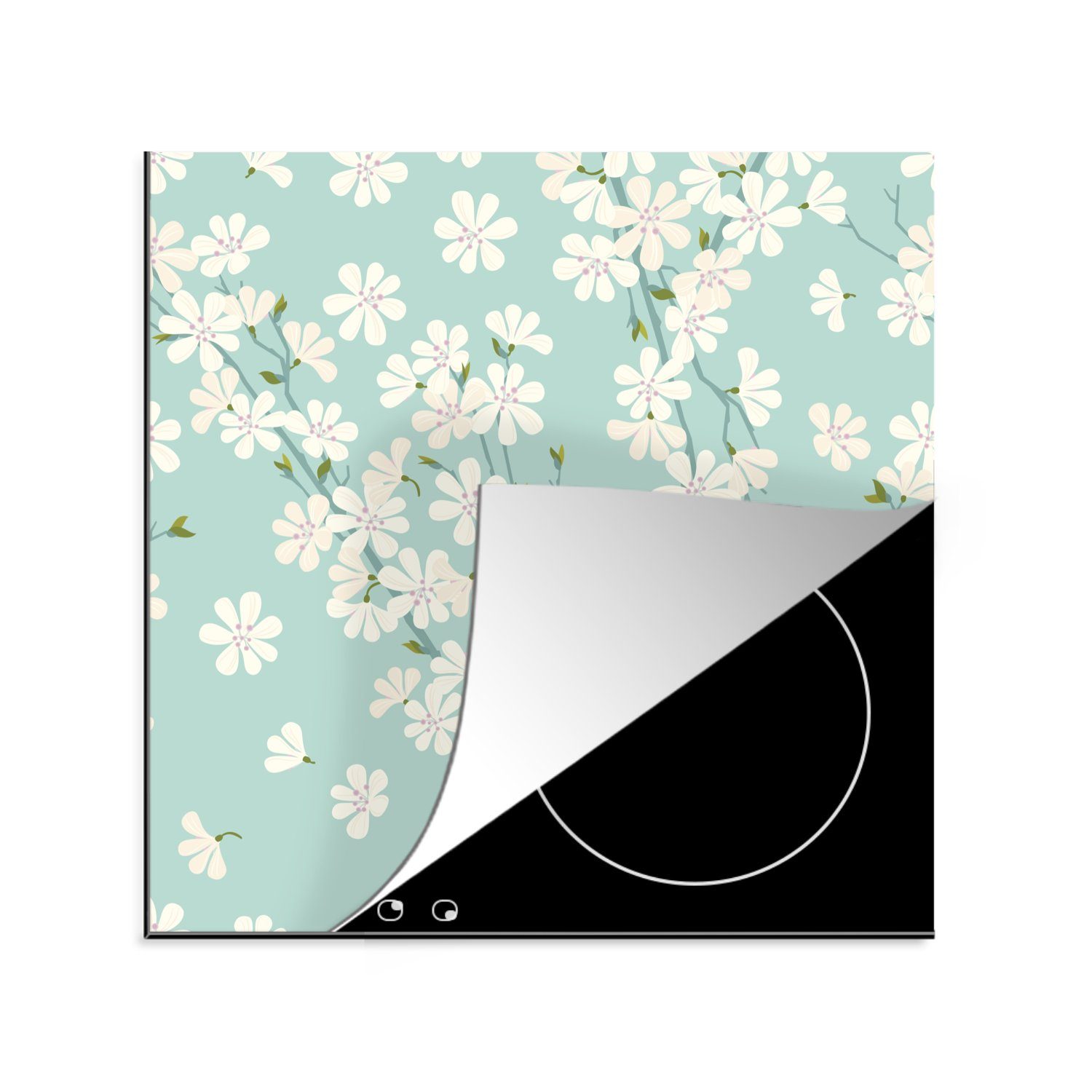 MuchoWow Herdblende-/Abdeckplatte Blumen - Sakura - Muster, Vinyl, (1 tlg), 78x78 cm, Ceranfeldabdeckung, Arbeitsplatte für küche
