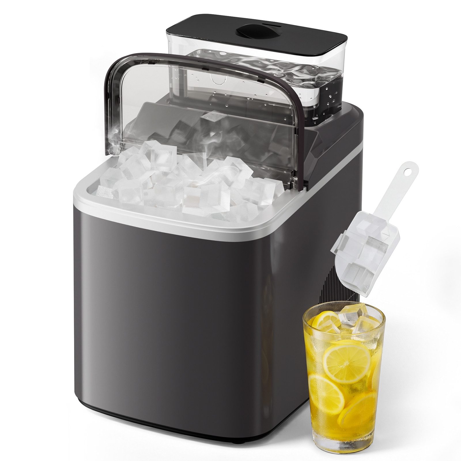 VINGLI Eiswürfelmaschine Eiswürfelmaschine Selbstreinigend 14 kg/24 h, Eiswürfelbereiter, 12 Eiswürfel in 8-15 Minuten, 1,5 LWassertank 0,75 kg Eiskorb