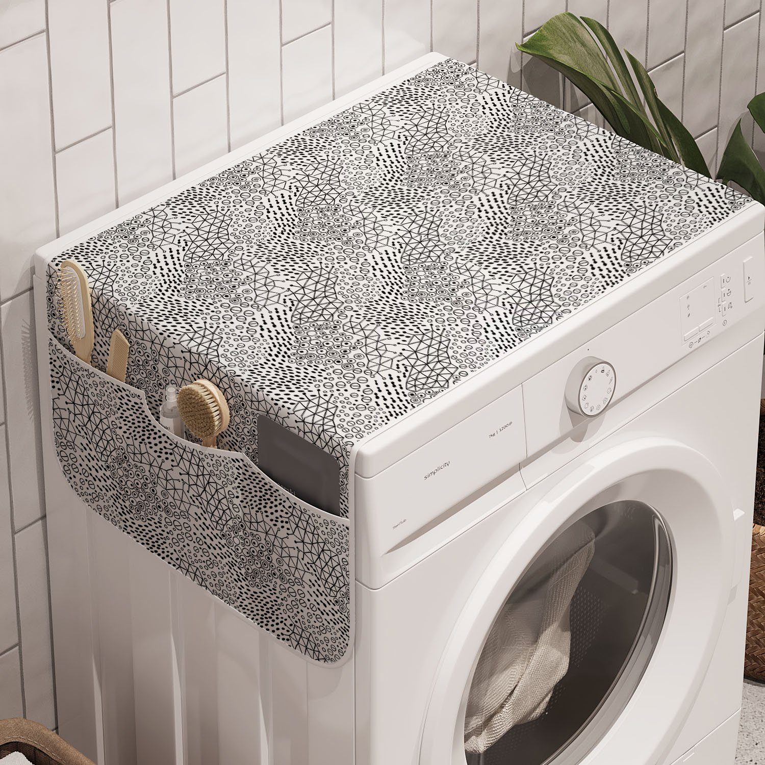Monochrome Trockner, und Forms Waschmaschine Geometrisch für Badorganizer Abakuhaus Anti-Rutsch-Stoffabdeckung Tüllen