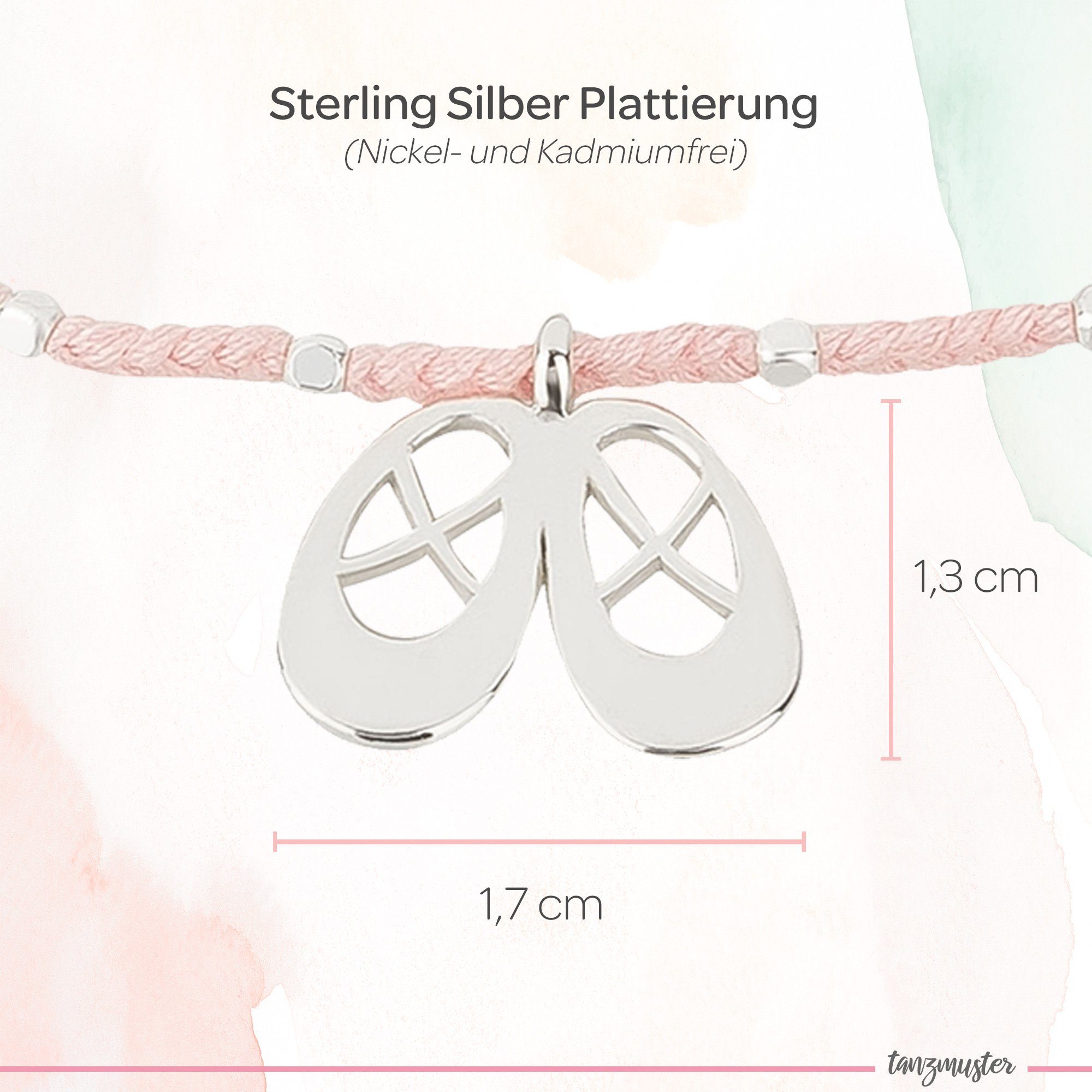925 mit Plattierung Anhänger, Silber Sterling Armband rosa Ballettschuhe Charm-Armband Geflochtenes tanzmuster