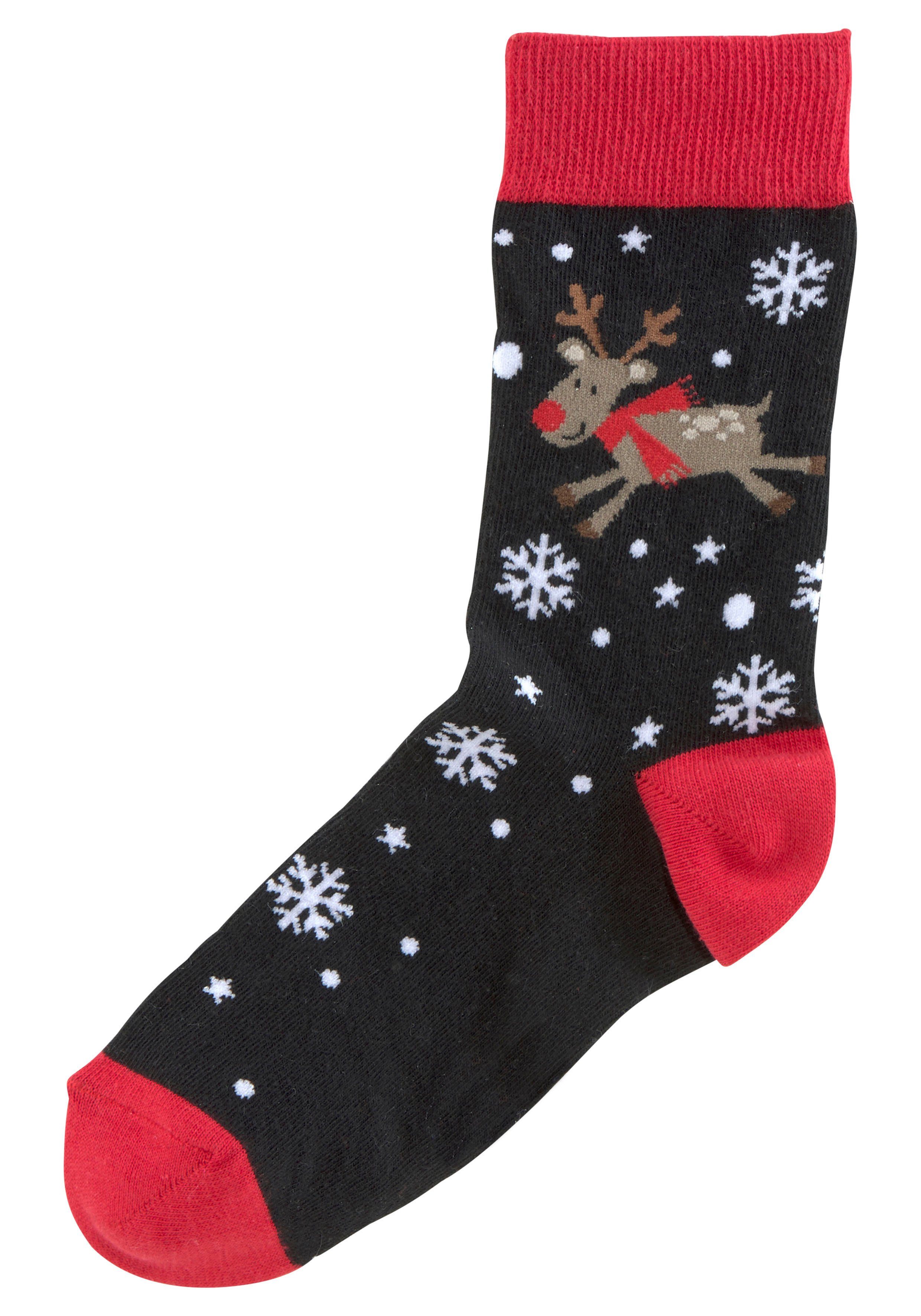 Socken lustigen (3-Paar) H.I.S Weihnachtsmotiven schwarz-rot-gemustert 3x mit