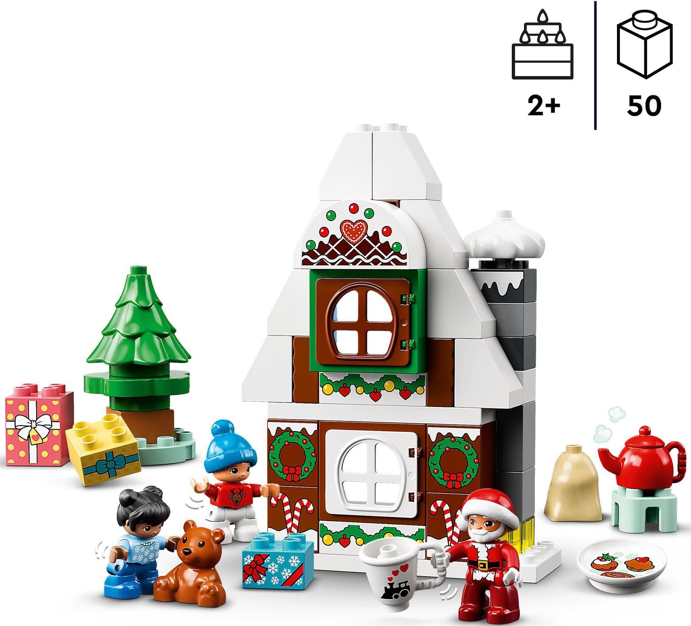 (50 Konstruktionsspielsteine DUPLO, Lebkuchenhaus (10976), mit LEGO® Weihnachtsmann St) LEGO®