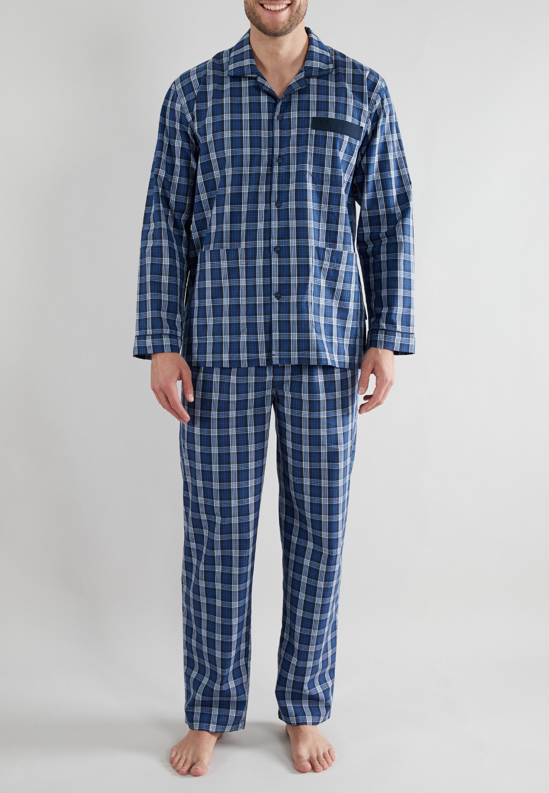 GÖTZBURG Schlafanzug Clubhouse (2 tlg) Karomuster, Brusttasche, Baumwolle, kühlender Effekt, weich