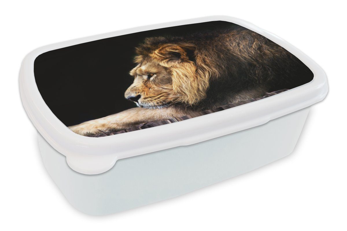 MuchoWow Lunchbox Profil - Löwe - Schwarz, Kunststoff, (2-tlg), Brotbox für Kinder und Erwachsene, Brotdose, für Jungs und Mädchen weiß