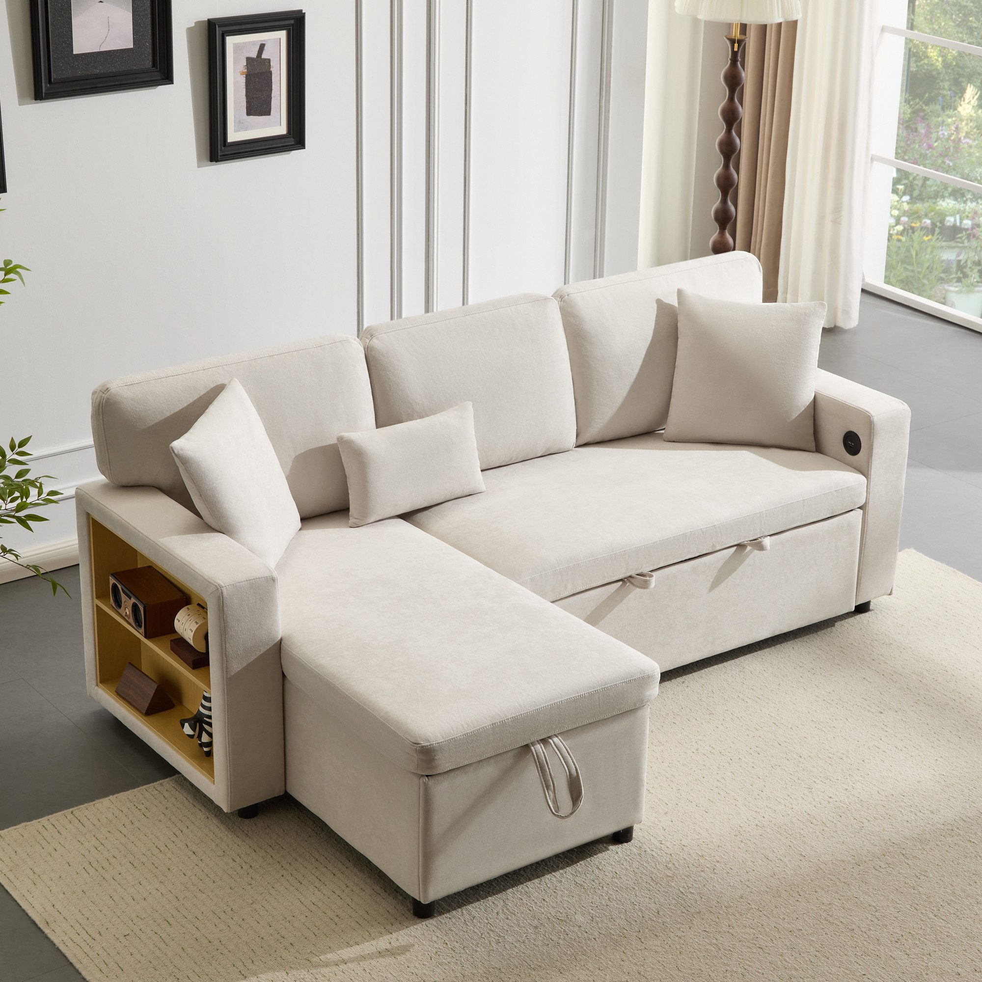 Merax Ecksofa L-Form Sofa, Loungesessel mit Schlaffunktion, Bettkasten, int günstig online kaufen