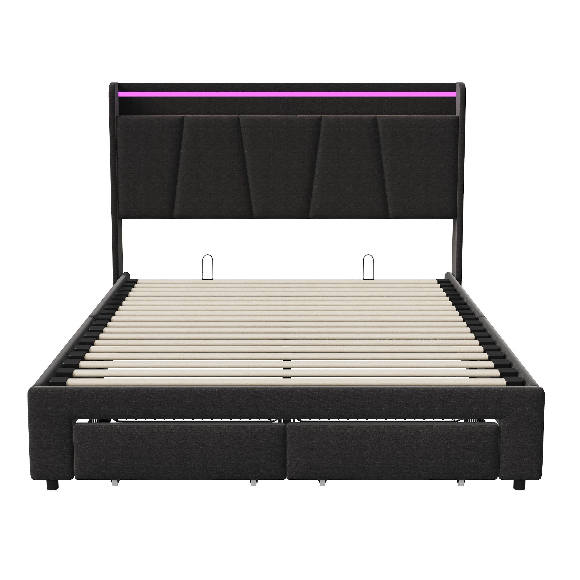 Gdood Polsterbett Stauraumbett LED Doppelbett (Mit 2 Schubladen, Hydraulisch anhebbarer Bettstauraum), Mit LED-Beleuchtung, Kopfteil mit Ladebuchse, Leinen, 140 – Bild 4 von 5