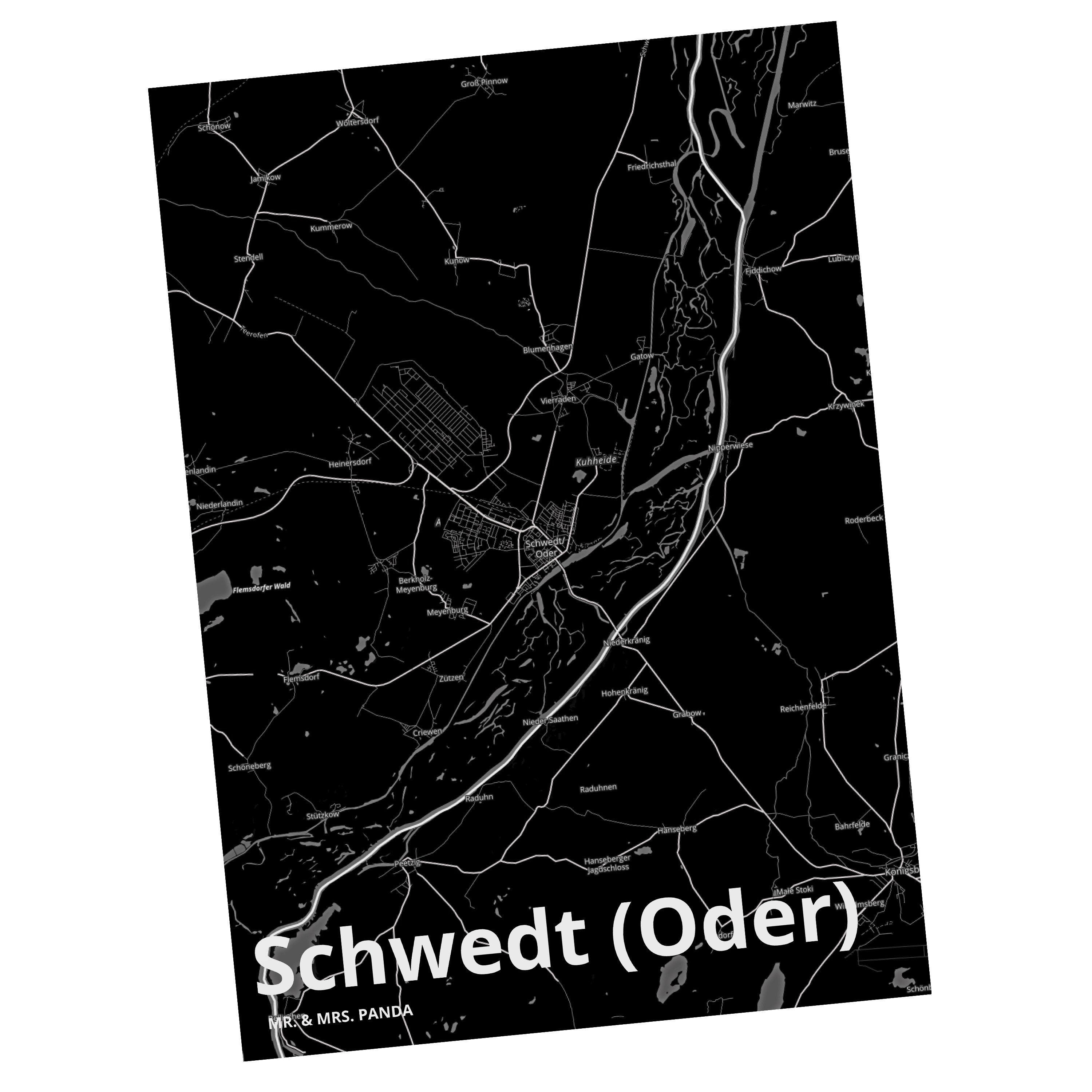 Mr. & Mrs. Panda Postkarte Schwedt (Oder) - Geschenk, Stadt Dorf Karte Landkarte Map Stadtplan