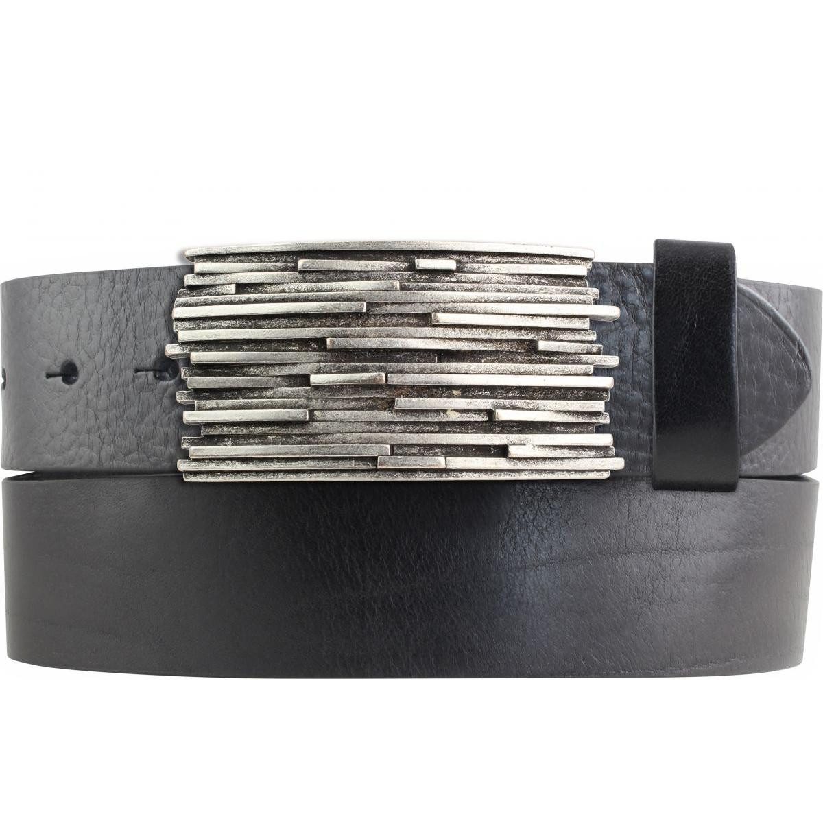 Ledergürtel Gürtel aus Vollrindleder mit Stripes-Schließe 4,0 cm - Ledergürtel mit