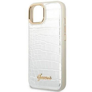 Guess Handyhülle Guess Apple iPhone 14 Hardcase Schutzhülle Croco Collection Silber