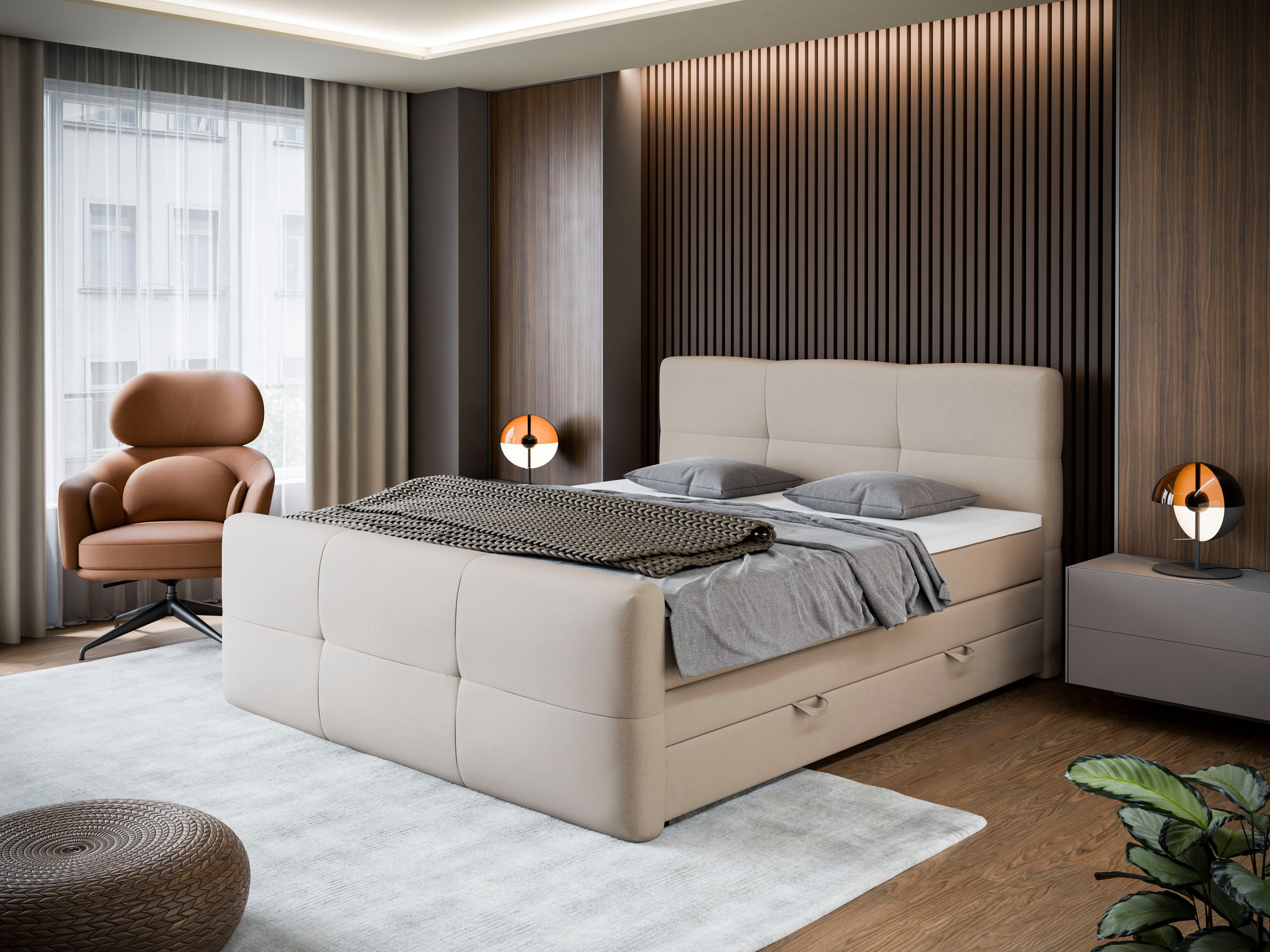 FORTE Boxspringbett STAR erhältlich in den Breiten 140cm, 160cm & 180cm, inkl. Bettkasten, inkl. Fußteil, erhältlich in verschiedenen Farben