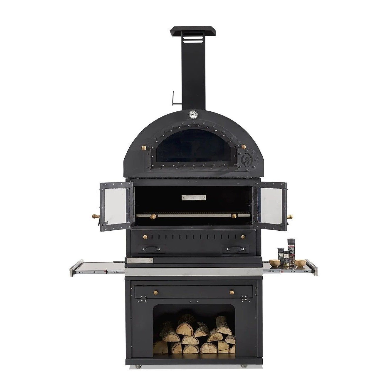 Xlmoebel Holzkohlegrill Edelstahl Grillkamin Schwarz für Garten und Terrasse, Made in Europa