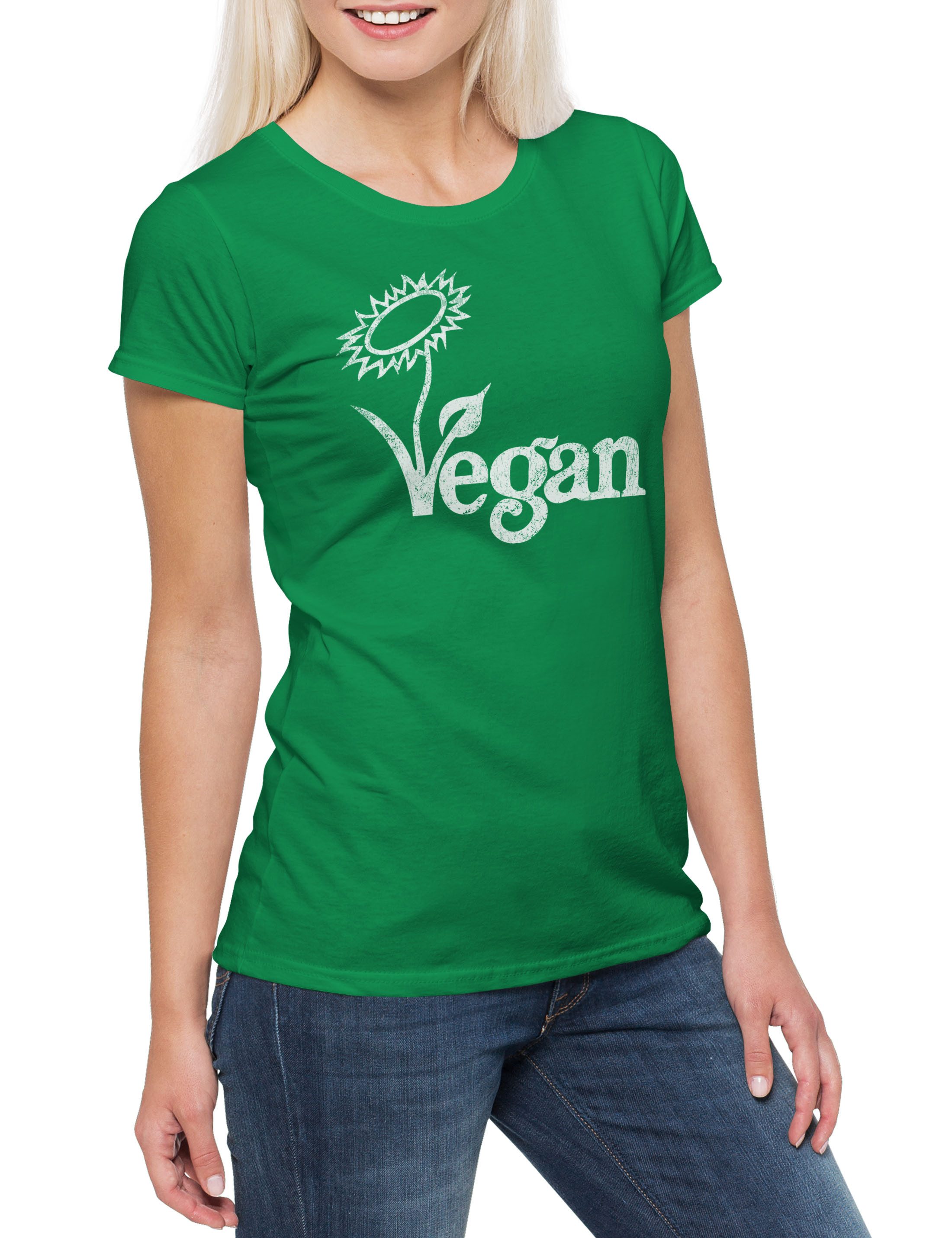 Print-Shirt Vintage Logo Vegan Damen T-Shirt Veganismus Vegetables Vegetarianism