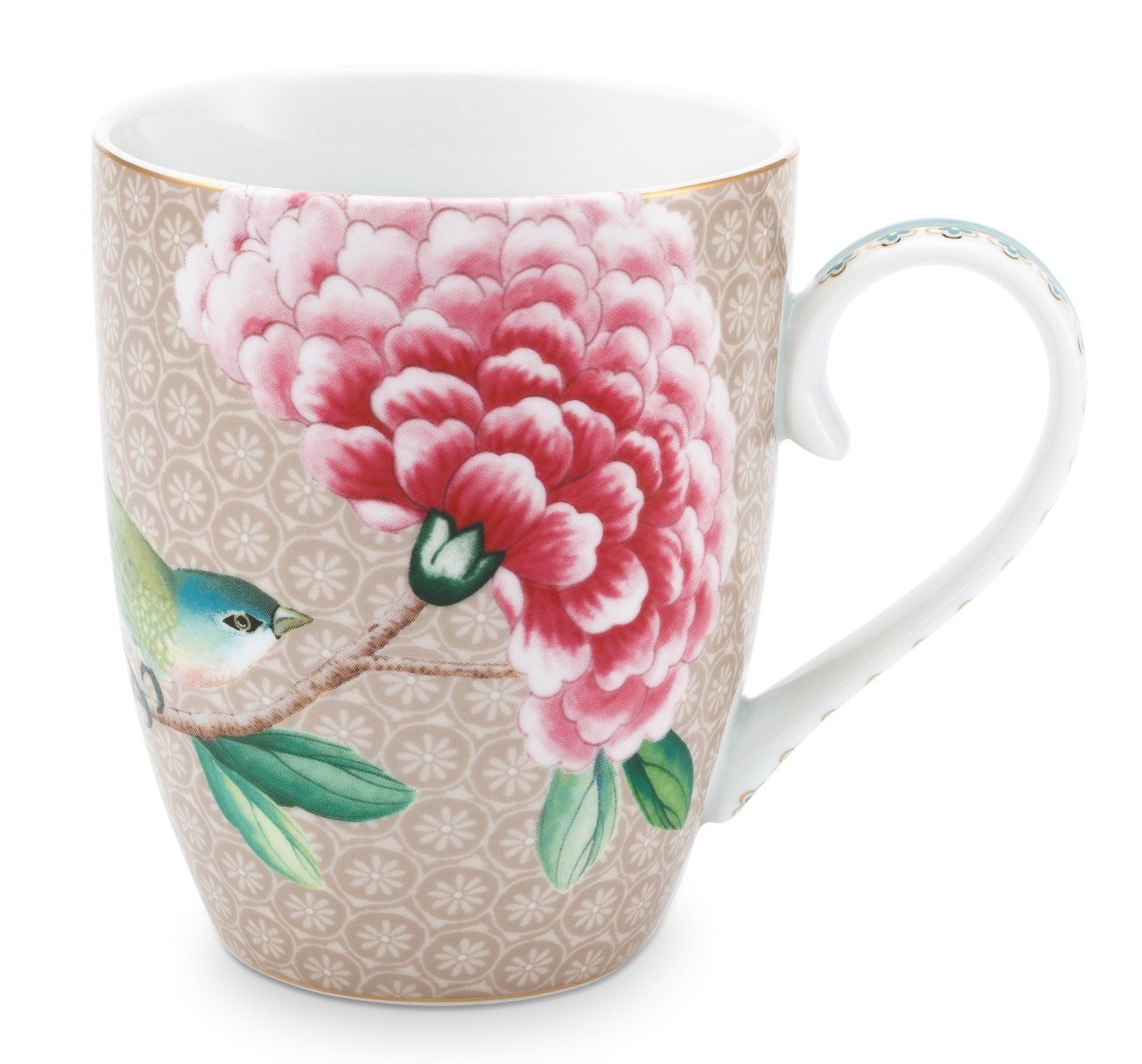 PiP Studio Кружки Blushing Birds Henkelbecher khaki 0,35 l, Porzellan, Mug Large Blushing Birds Khaki 350ml