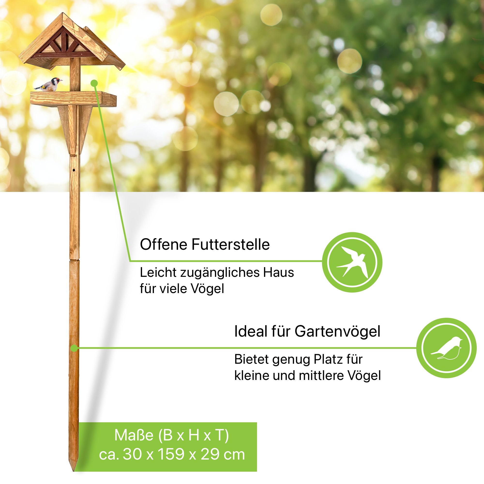 gartenetage Vogelhaus Höhenverstellbares Vogelhaus mit Ständer wetterfest, massives Vogelhaus Holz mit Erdspieß / Vogelfutterhaus mit Ständer