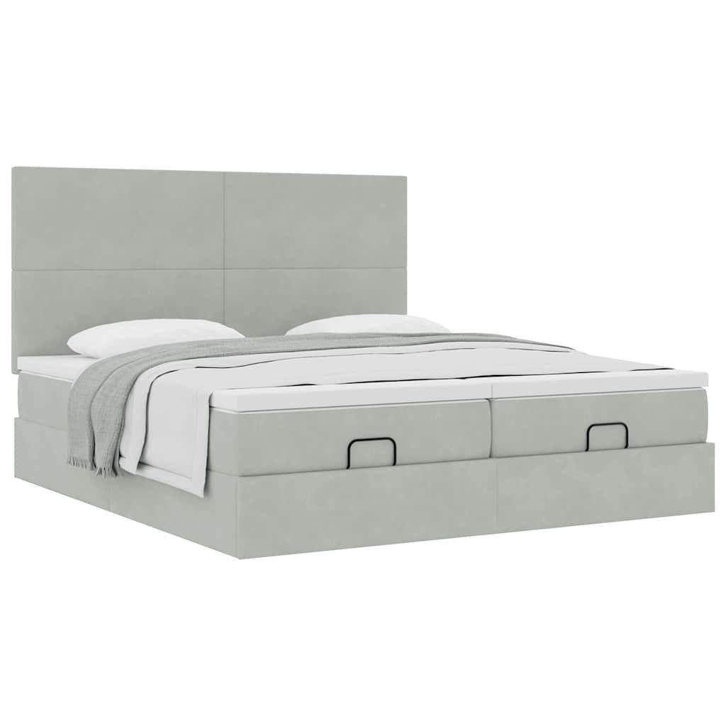 Bett Ottoman-Bett mit Matratzen Hellgrau 180x200 cm Samt