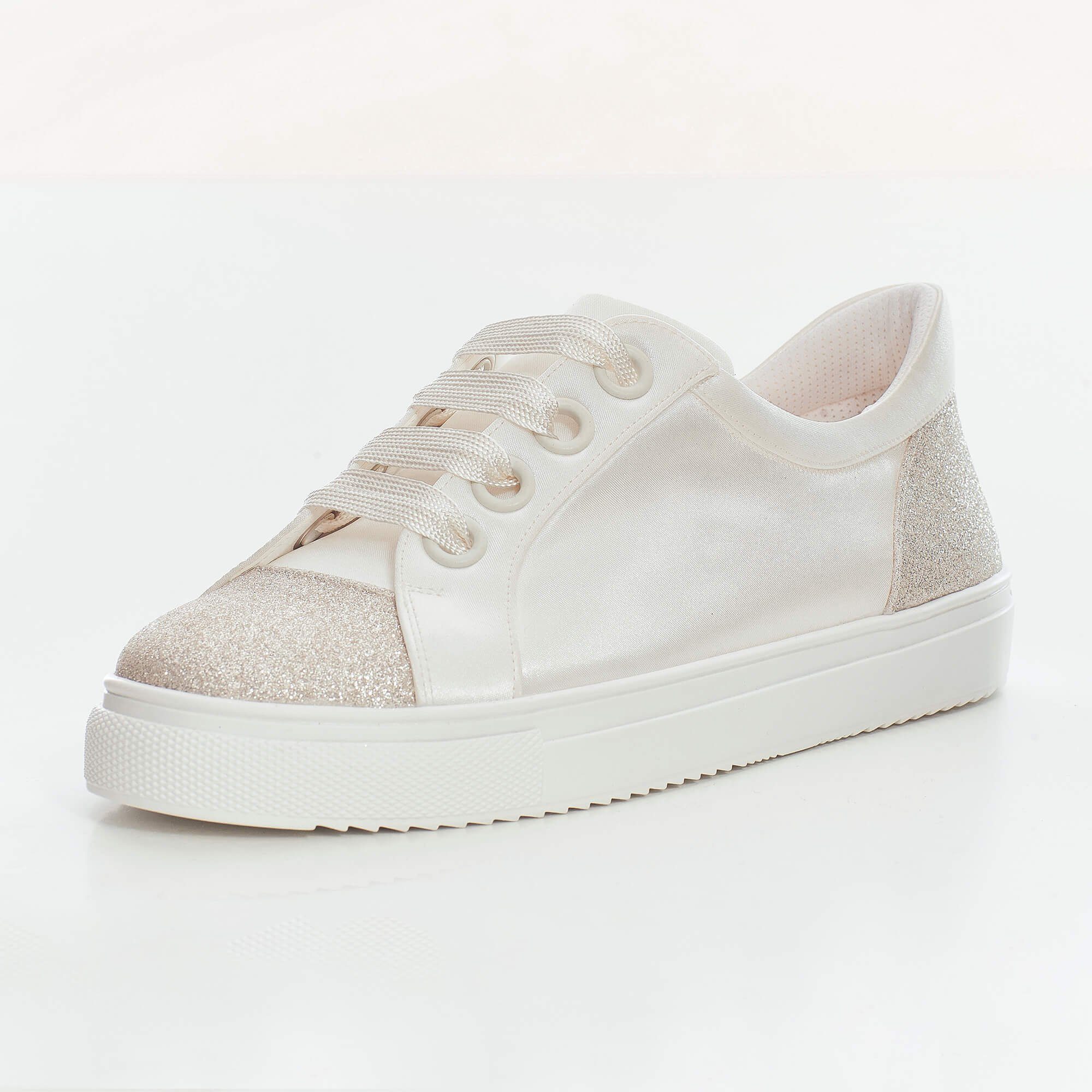 Bride Now! Damen Brautschuhe Brautsneaker Satin creme glitzer gepolstert Sneaker