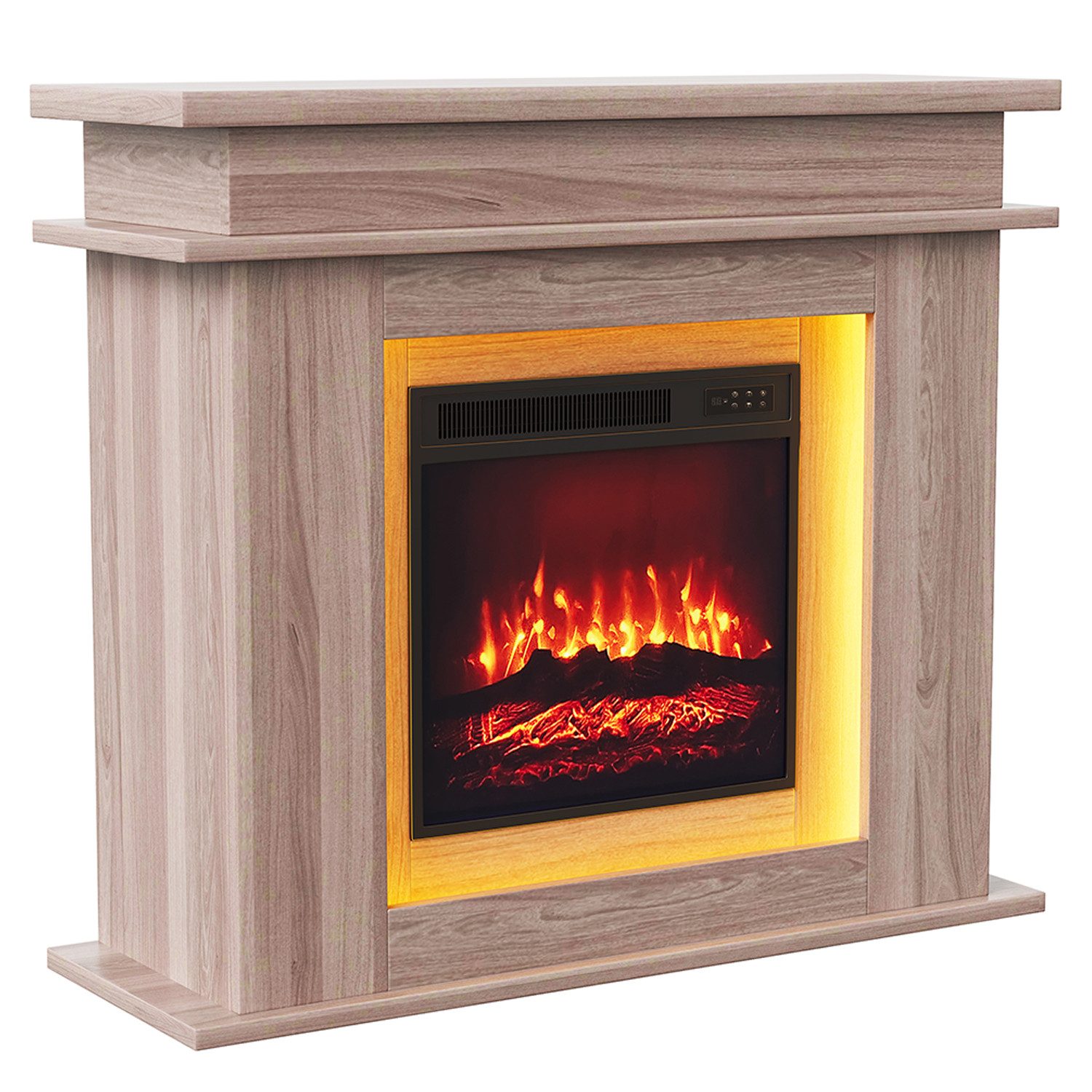 FUROKOY Kaminumbauschrank Kaminkonsole,Wandregal Kamingehäuse aus MDF (Holz Kaminumrandung Schrank im Landhaus Stil, Bräunlich-grau) 101x34.5x88.8 cm Deko Kamingehäuse mit Bräunlich-graue Holzmaserung