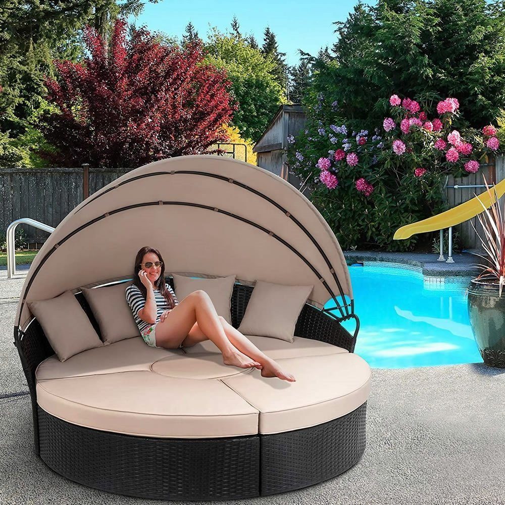 Melko Gartenlounge-Set Polyrattan Sonneninsel Tisch & günstig online kaufen