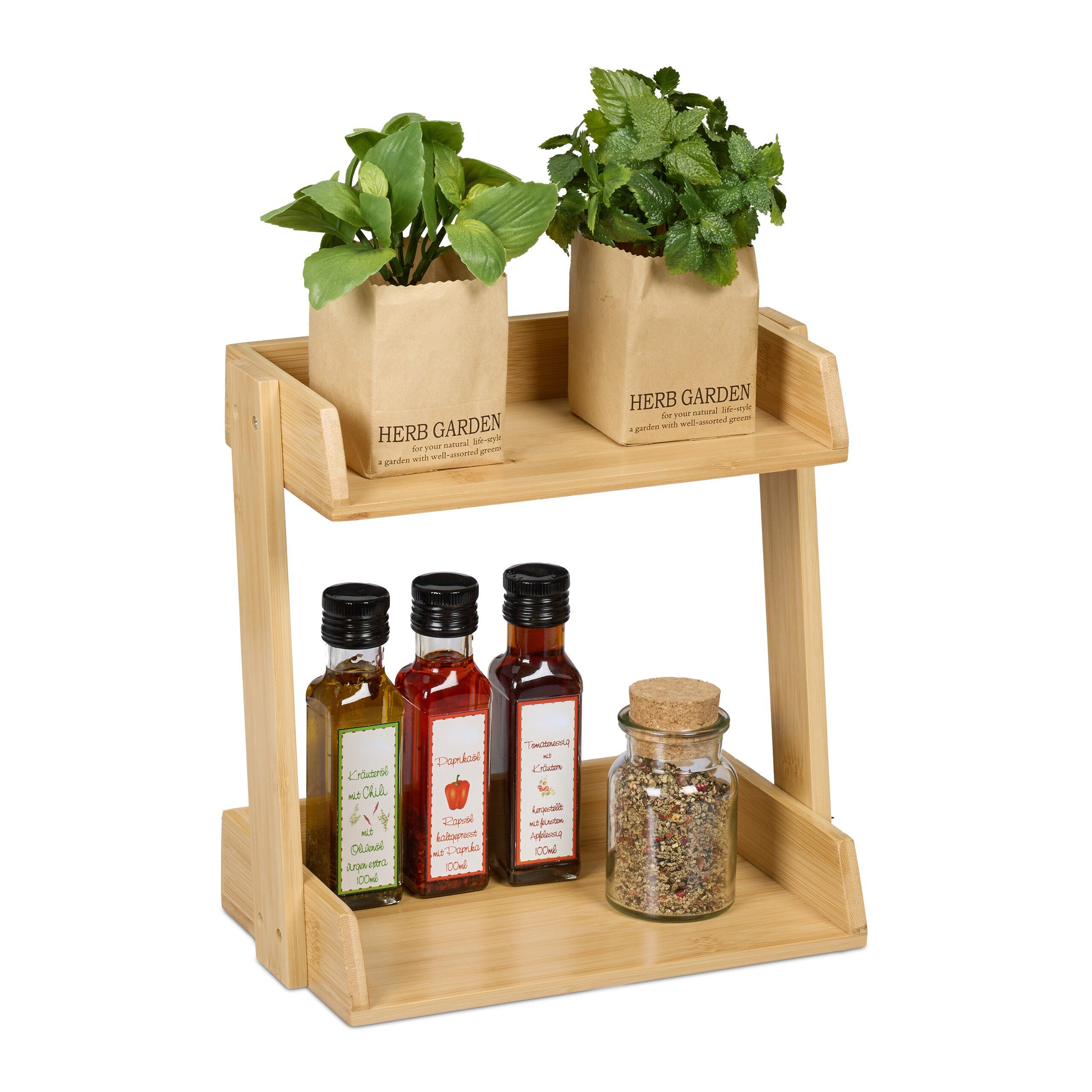 relaxdays Gewürzregal Bambus Gewürzregal mit 2 Ebenen günstig online kaufen