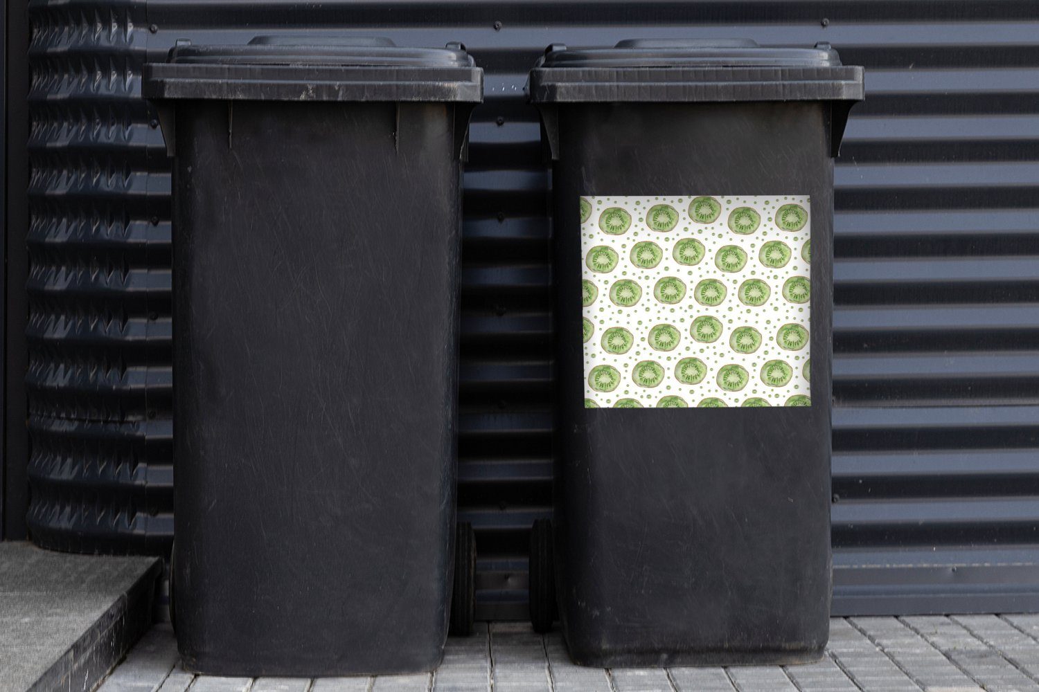 Container, - Kiwi (1 Mülleimer-aufkleber, Aquarell Sticker, Schablonen - Mülltonne, Abfalbehälter St), MuchoWow Wandsticker