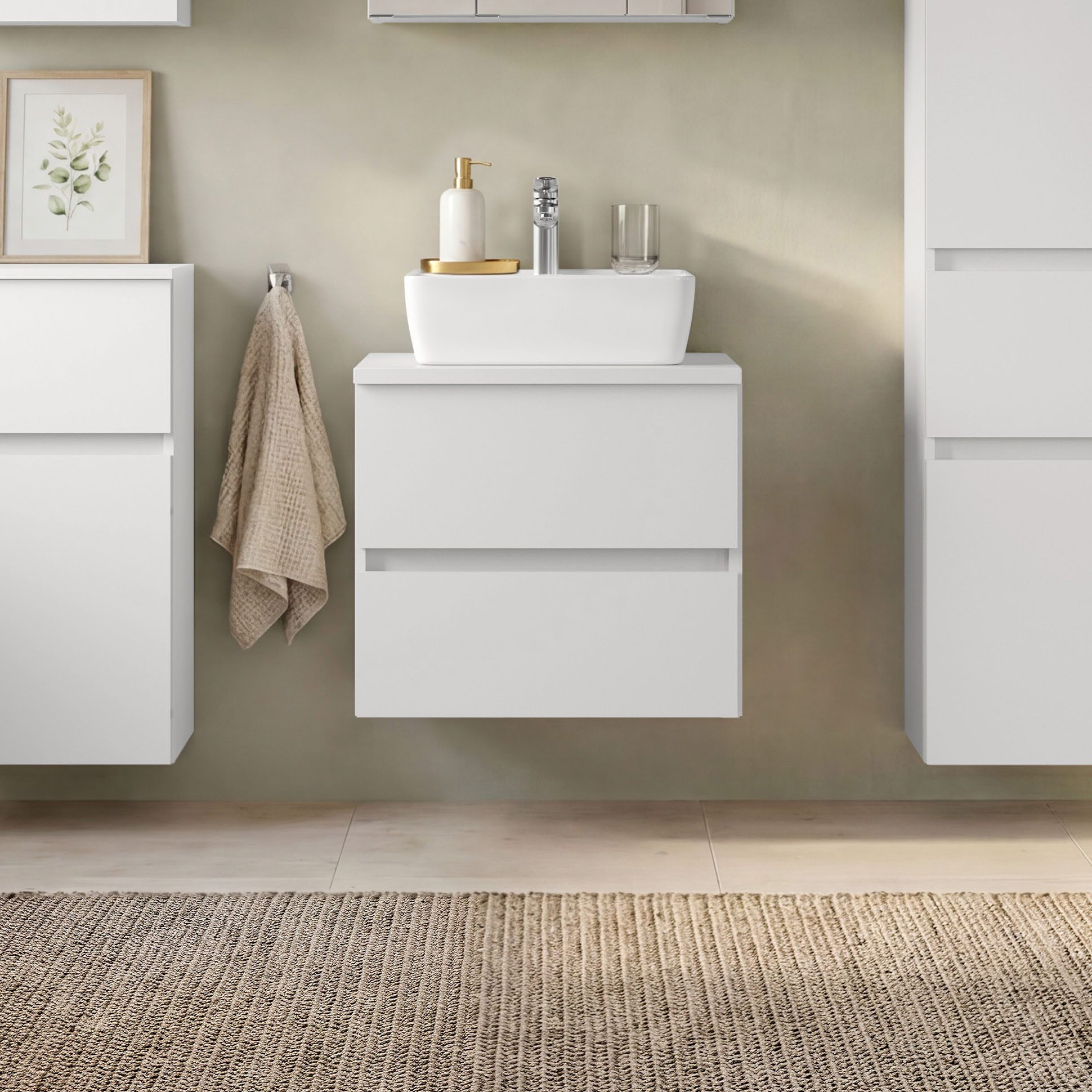 OTTO home Waschtisch BOZEN, Aufsatz-Waschtisch mit Keramkbecken (Badezimmerschrank, Badschrank, Stauraum, Badmöbel, Schrank), Aufsatz-Keramkibecken, grifflose Front