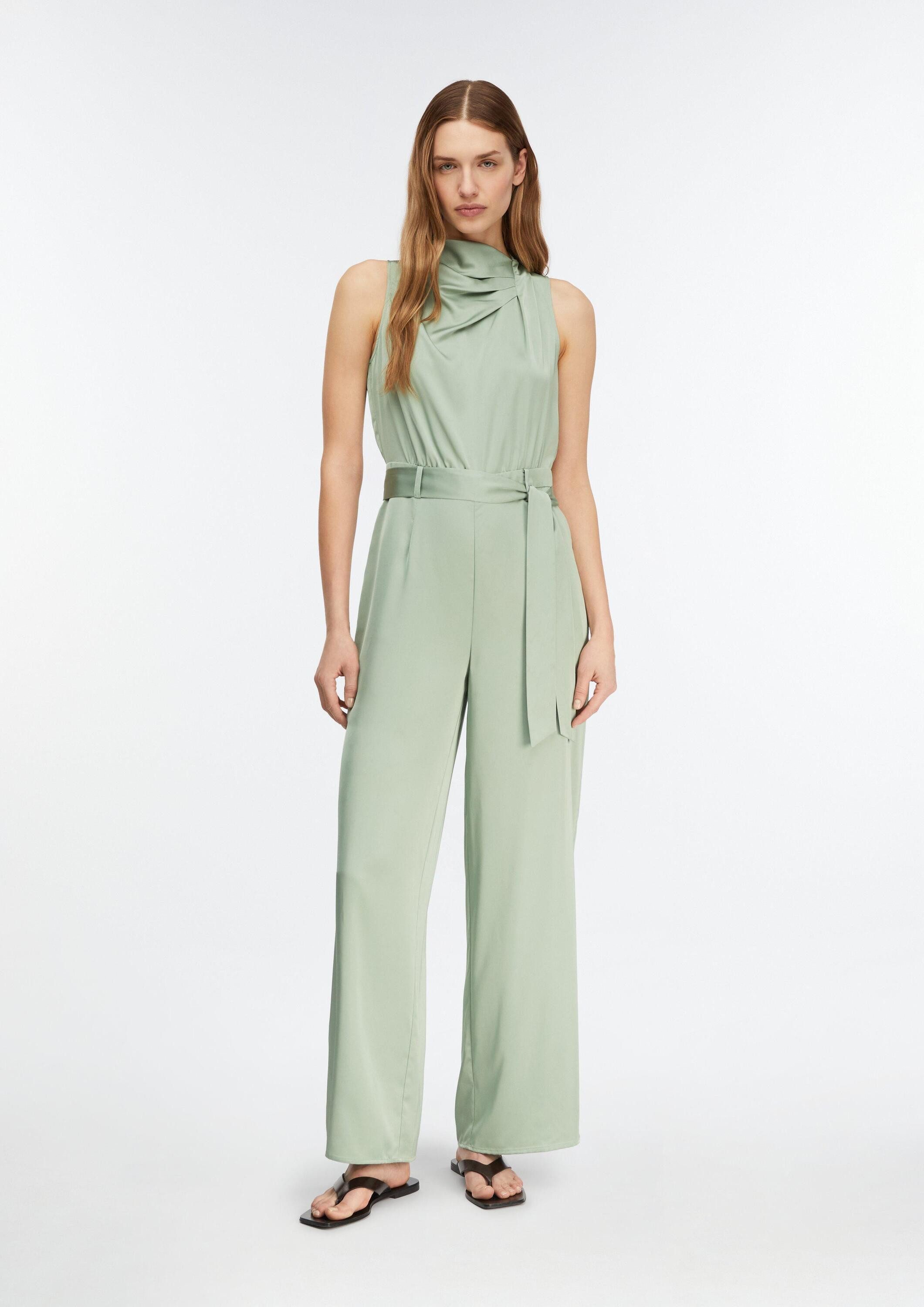 comma Jumpsuit Overall Satin-Jumpsuit mit drapiertem Ausschnitt