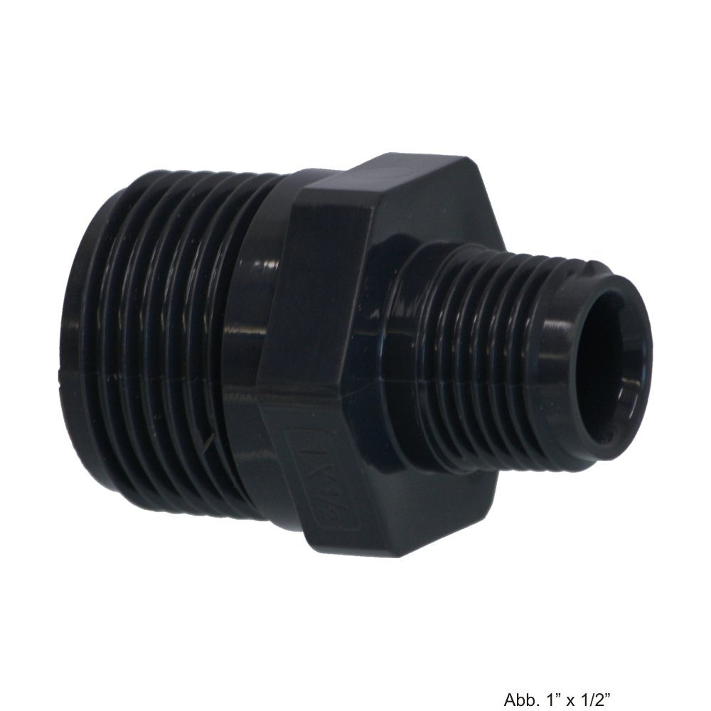 bevo Wasserrohr PVC-U Doppelnippel, reduziert, Außengewinde, 10 bar, 1" x 1/2"