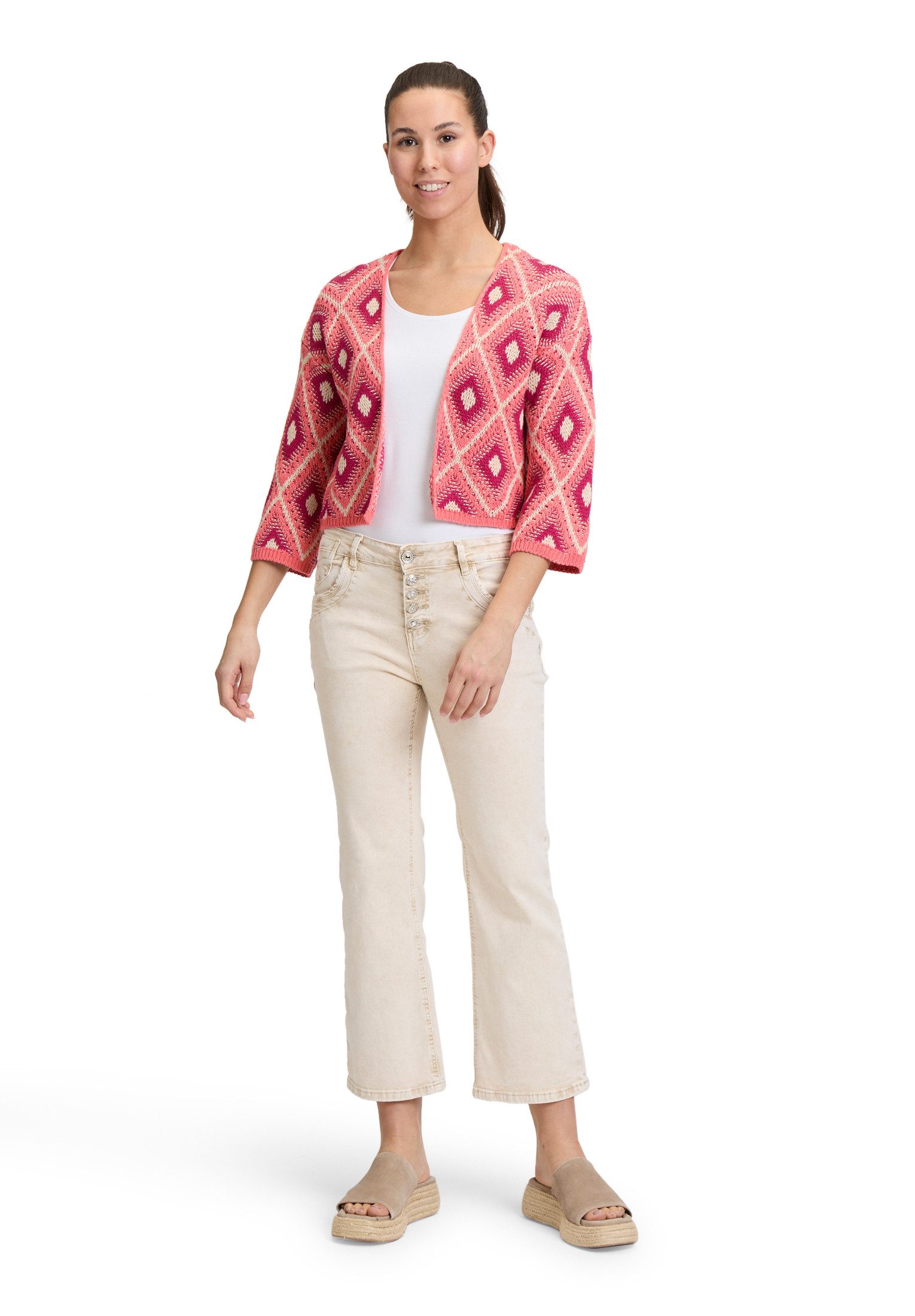 Cartoon Strickjacke Damen mit 3/4 Arm (1-tlg) Rippbündchen